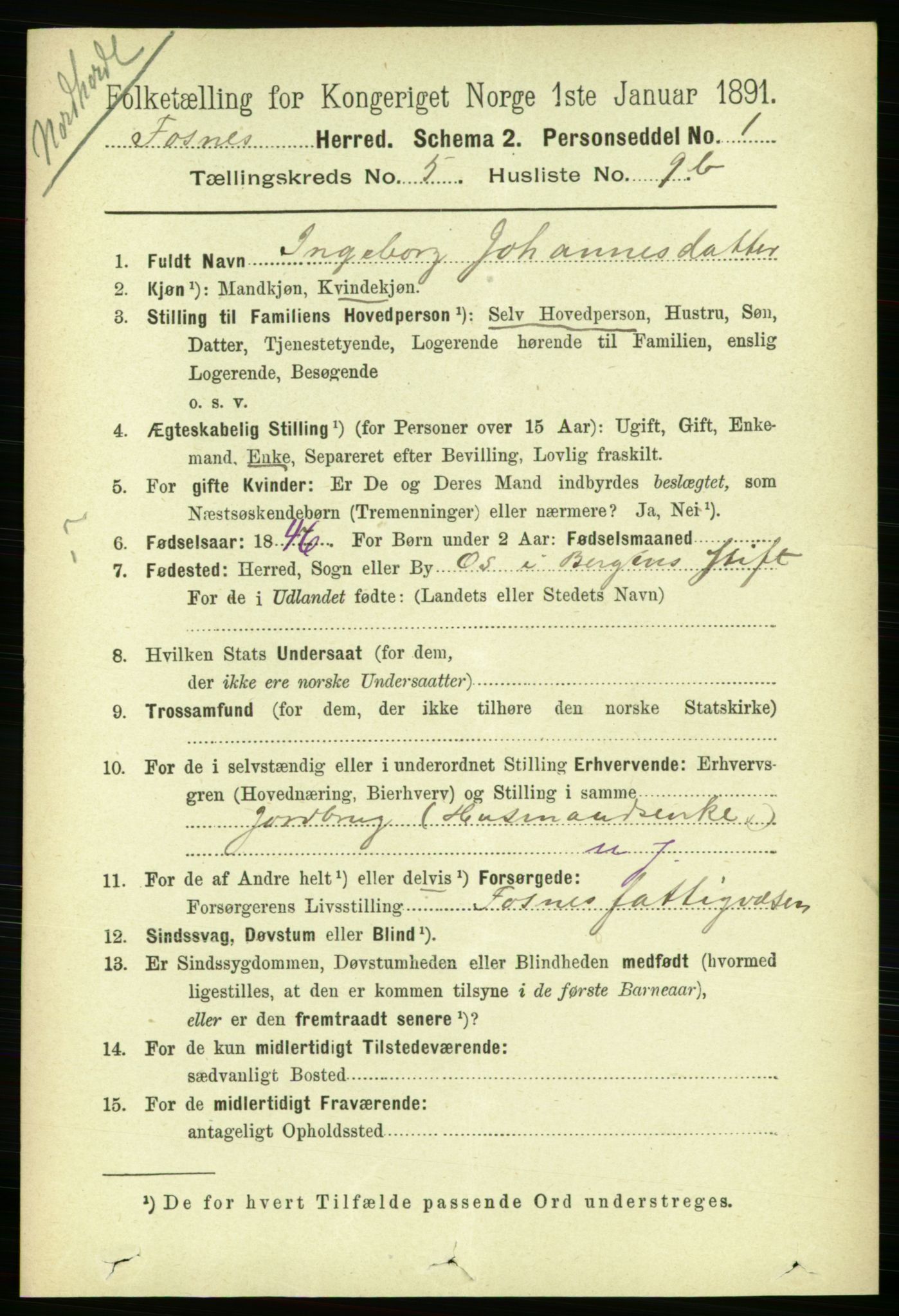 RA, 1891 census for 1748 Fosnes, 1891, p. 2714