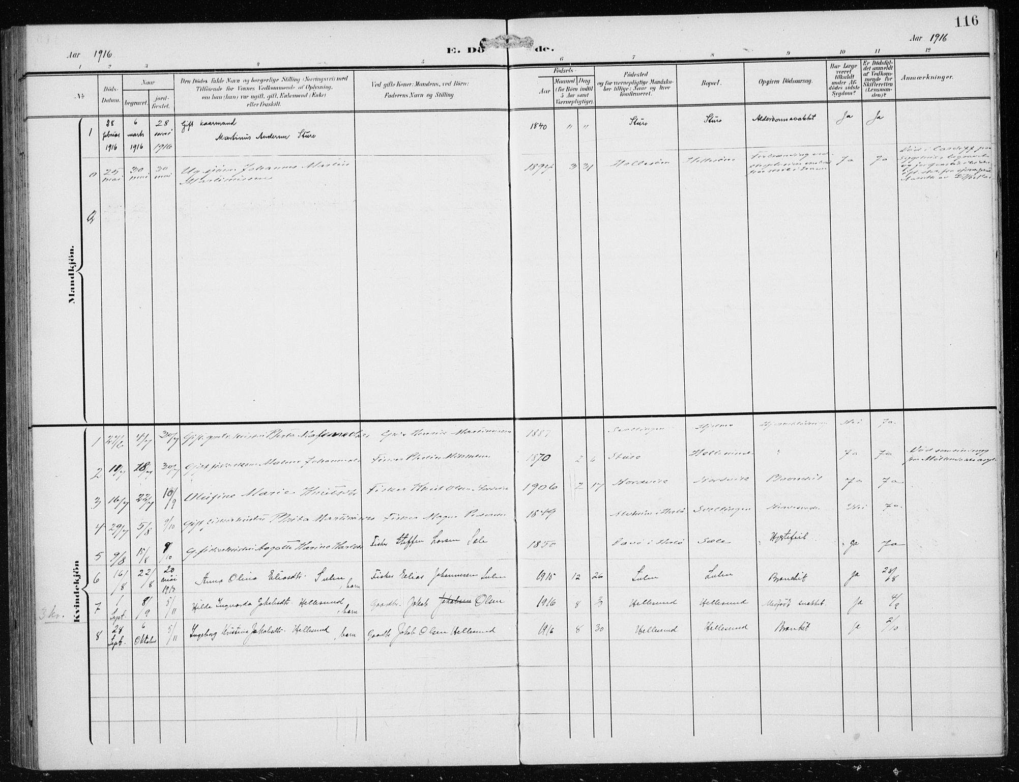 Herdla Sokneprestembete, AV/SAB-A-75701/H/Haa: Parish register (official) no. B 1, 1902-1921, p. 116