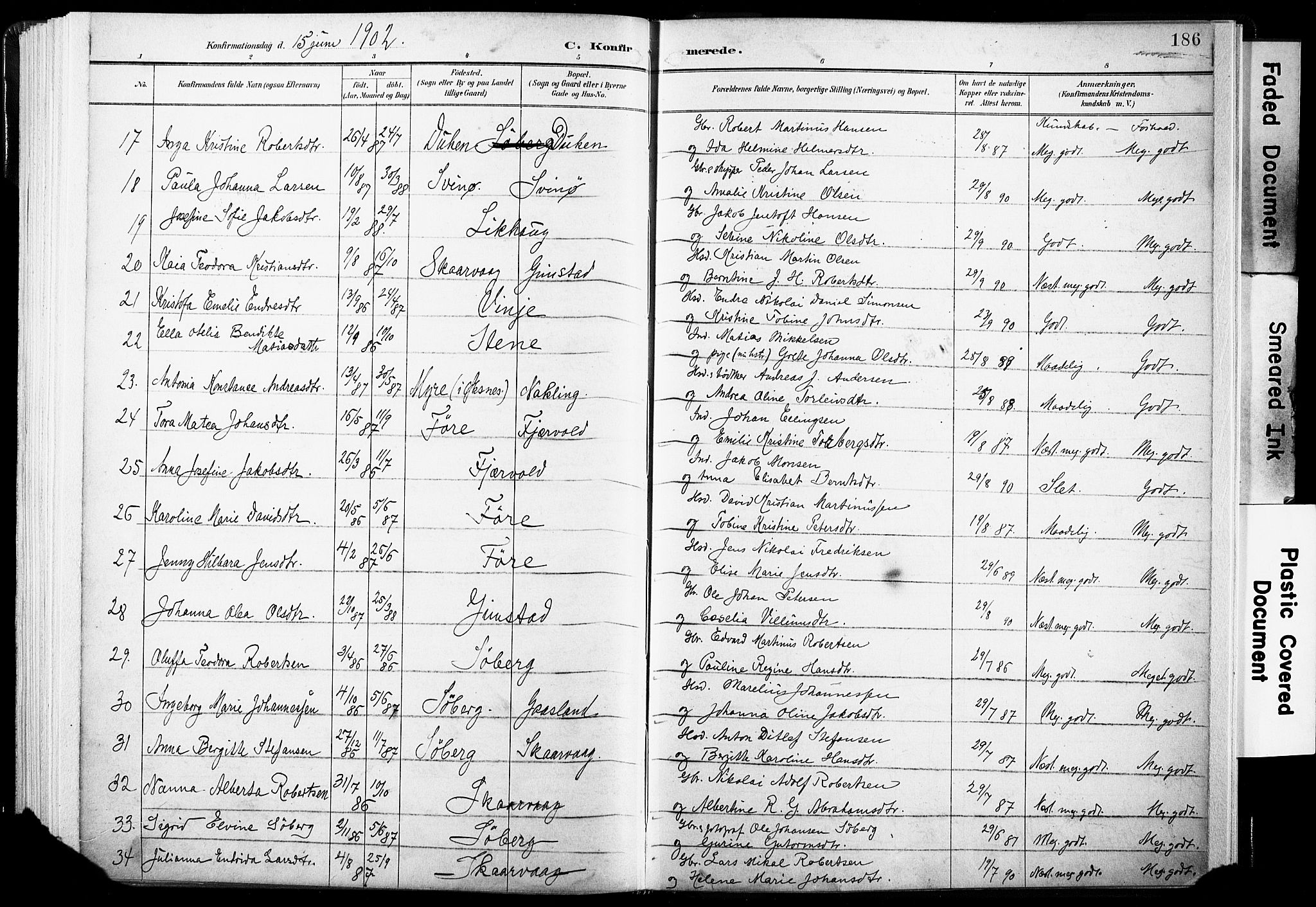 Ministerialprotokoller, klokkerbøker og fødselsregistre - Nordland, AV/SAT-A-1459/891/L1304: Parish register (official) no. 891A09, 1895-1921, p. 186