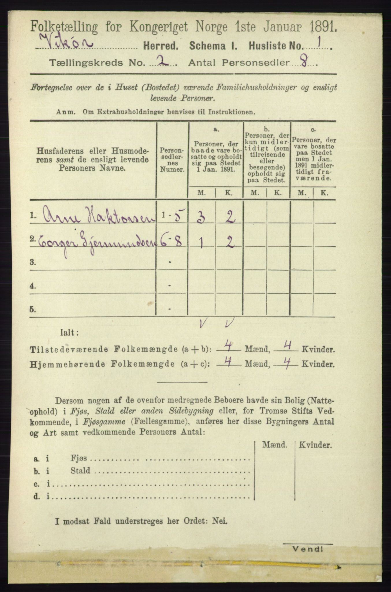 RA, 1891 census for 1238 Vikør, 1891, p. 443