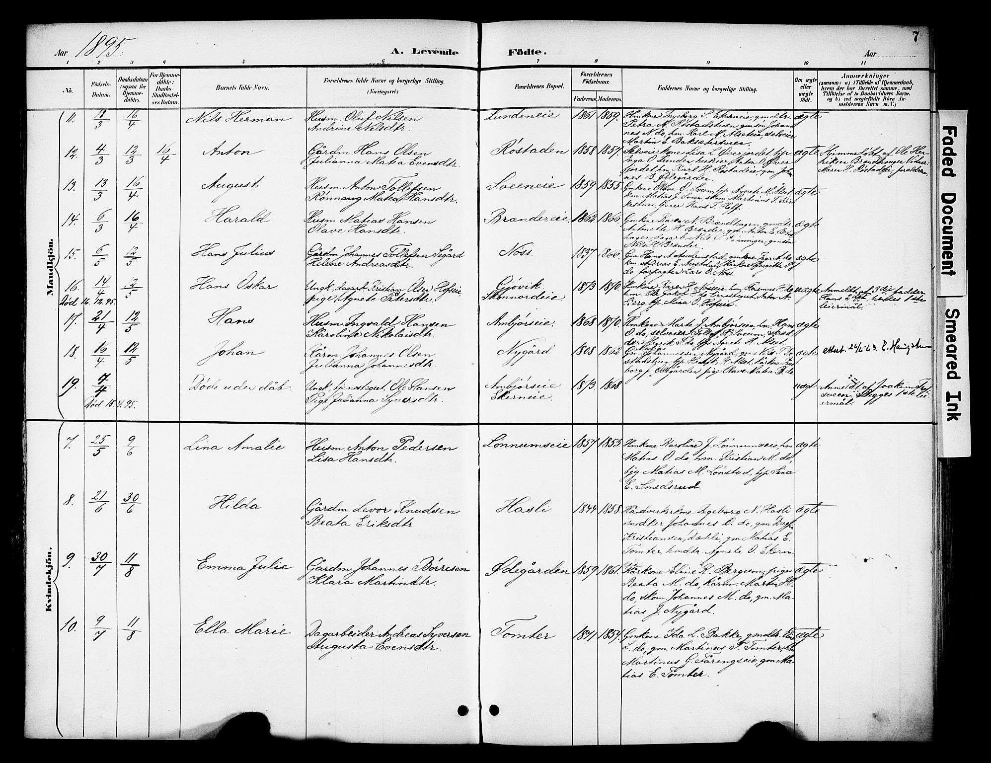 Biri prestekontor, SAH/PREST-096/H/Ha/Haa/L0008: Parish register (official) no. 8, 1894-1901, p. 7