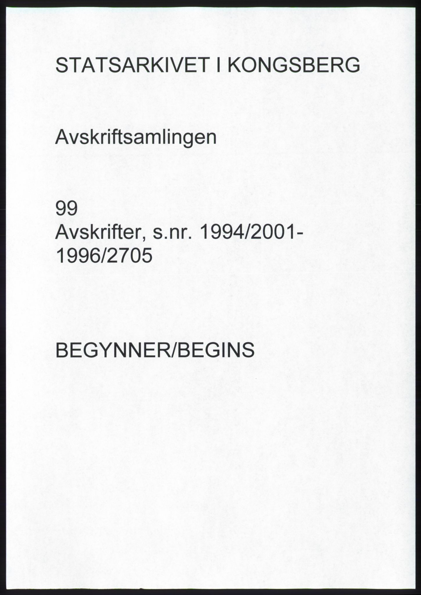 Statsarkivet i Kongsberg, SAKO/A-0001, 1994-1996, p. 1