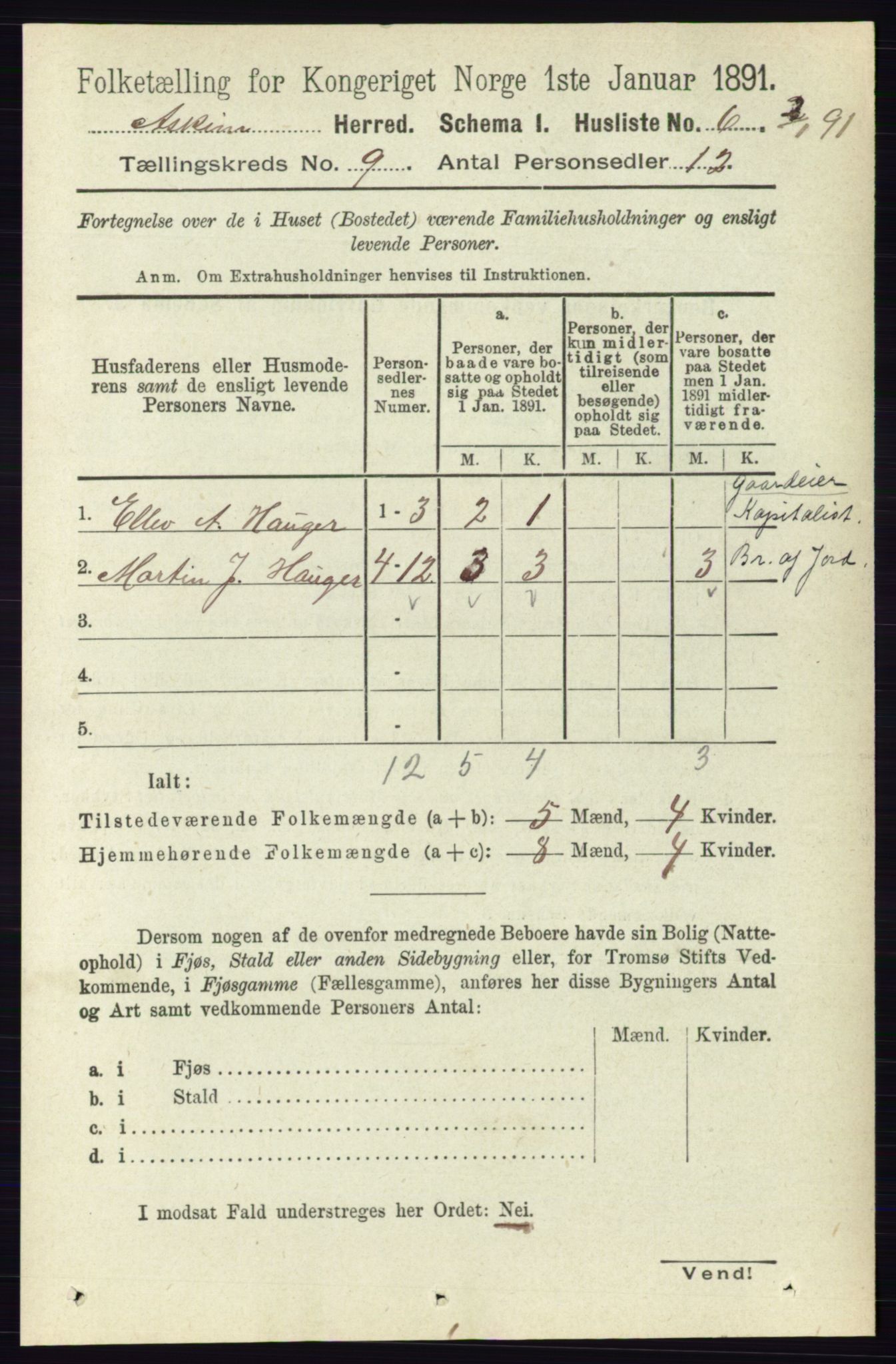 RA, 1891 census for 0124 Askim, 1891, p. 1445