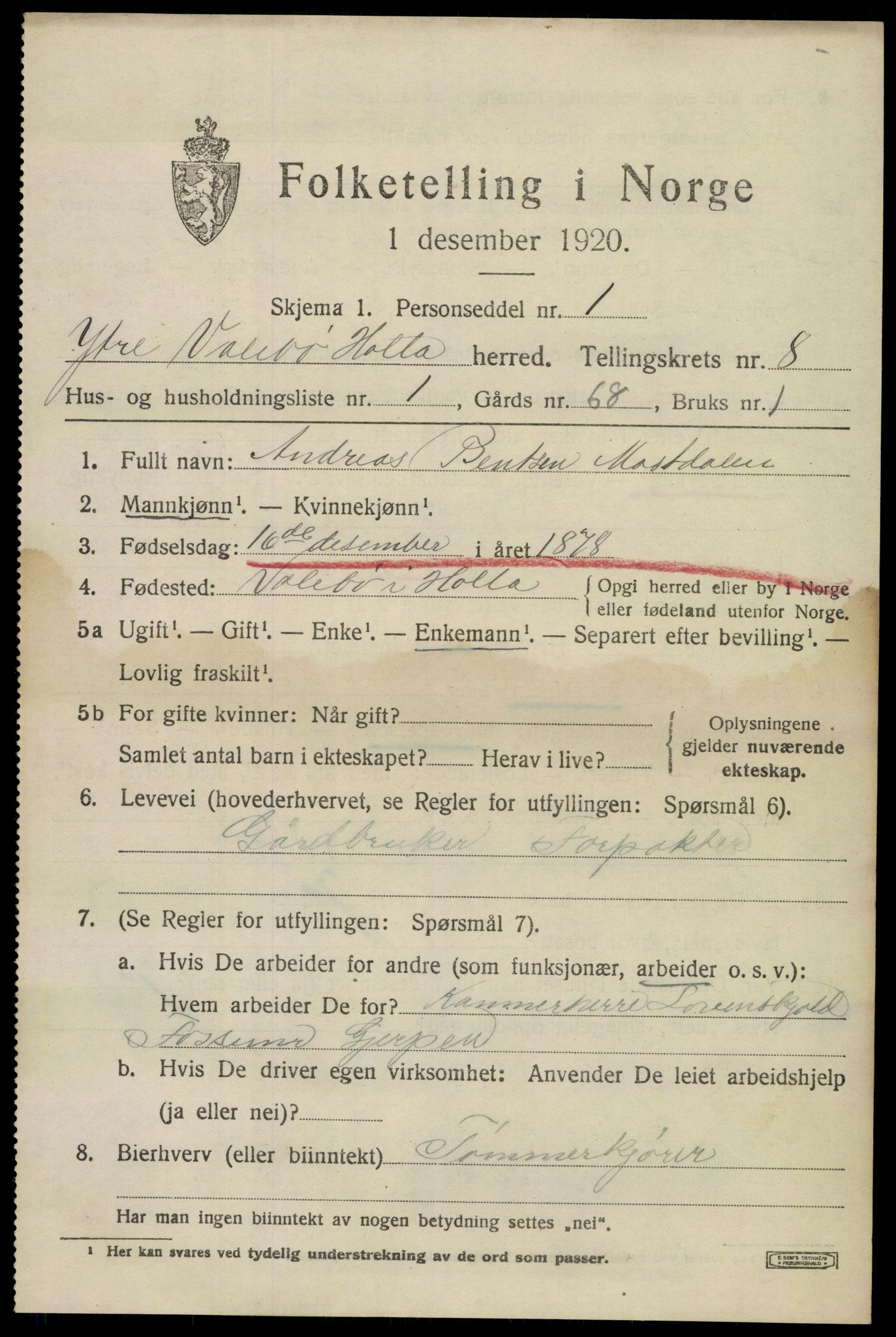 SAKO, 1920 census for Holla, 1920, p. 5309