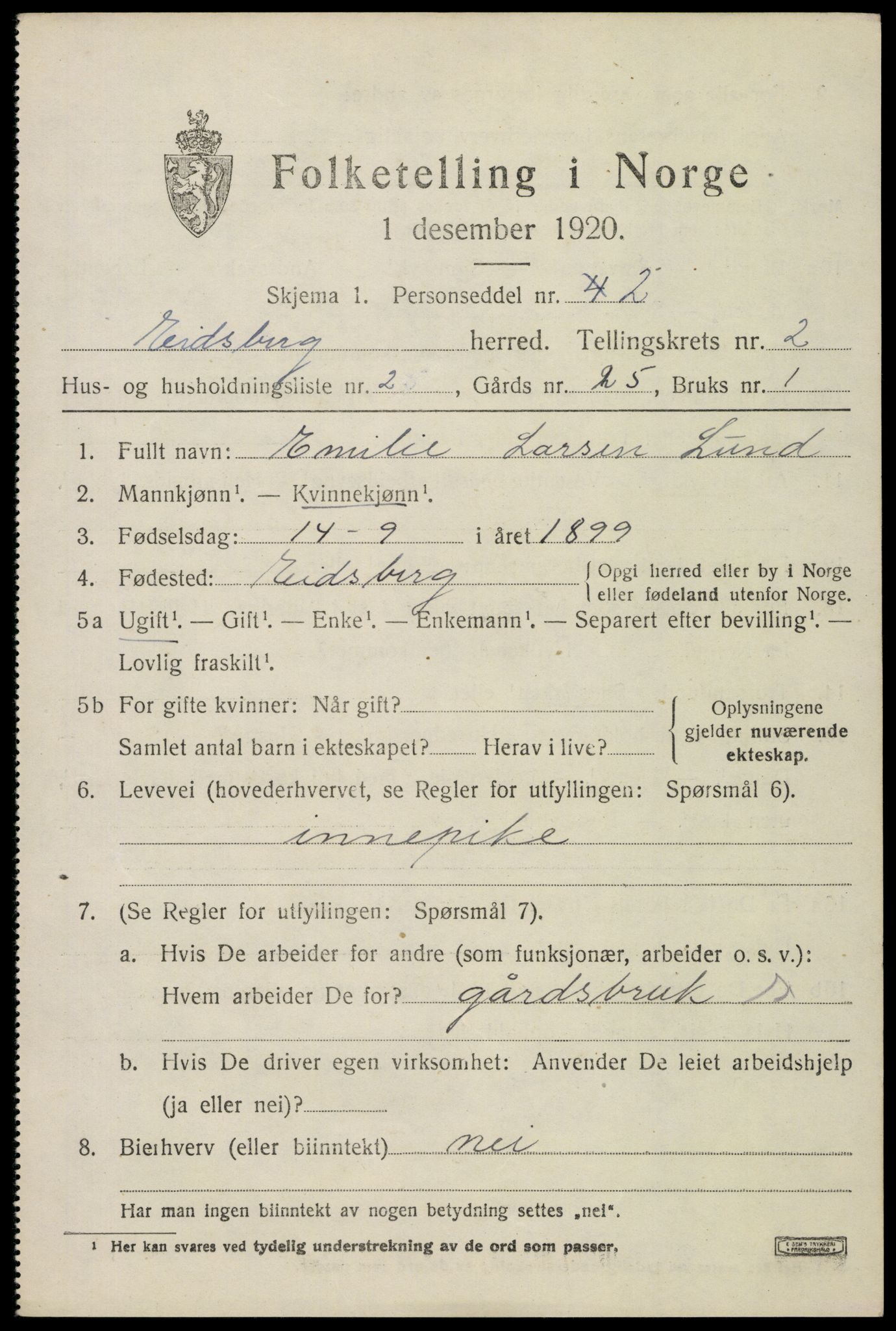 SAO, 1920 census for Eidsberg, 1920, p. 3187