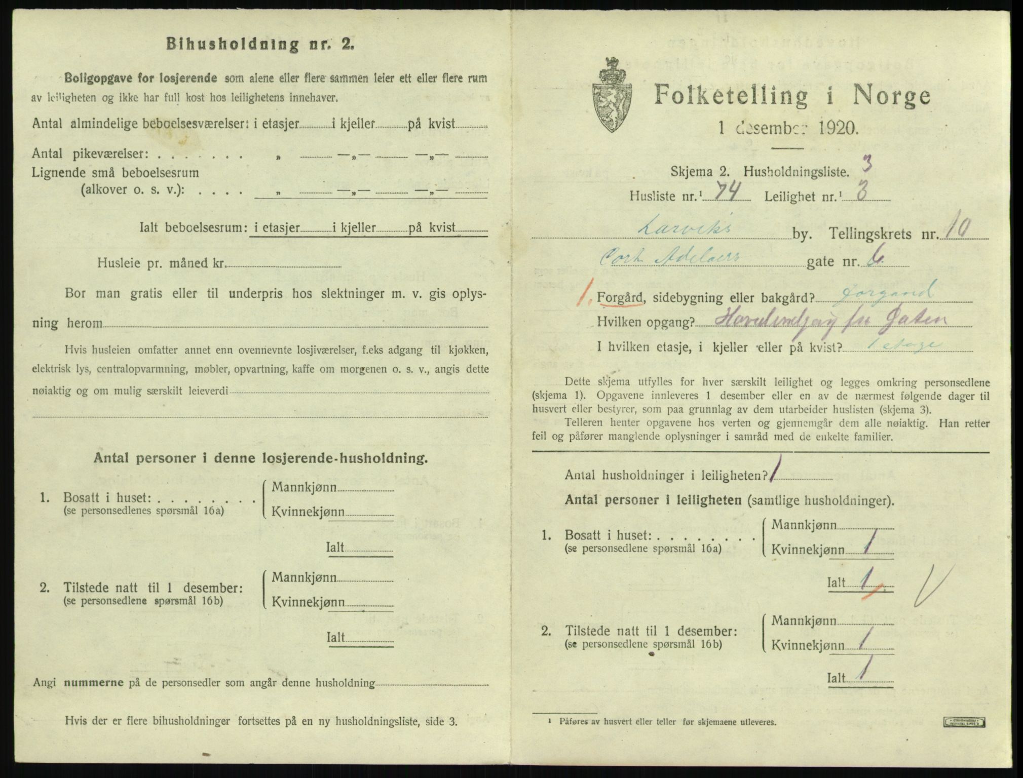 SAKO, 1920 census for Larvik, 1920, p. 7754