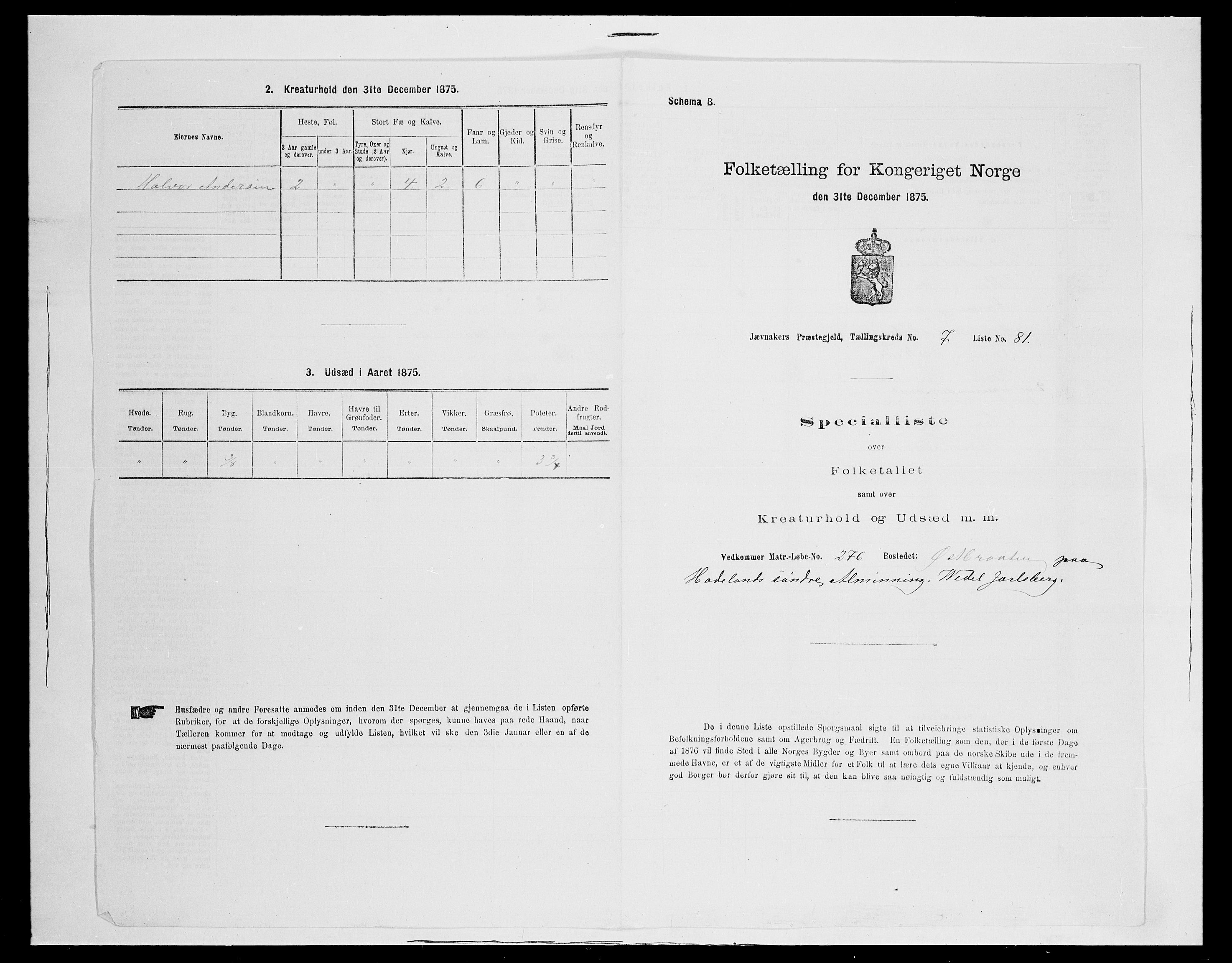 SAH, 1875 census for 0532P Jevnaker, 1875, p. 1320