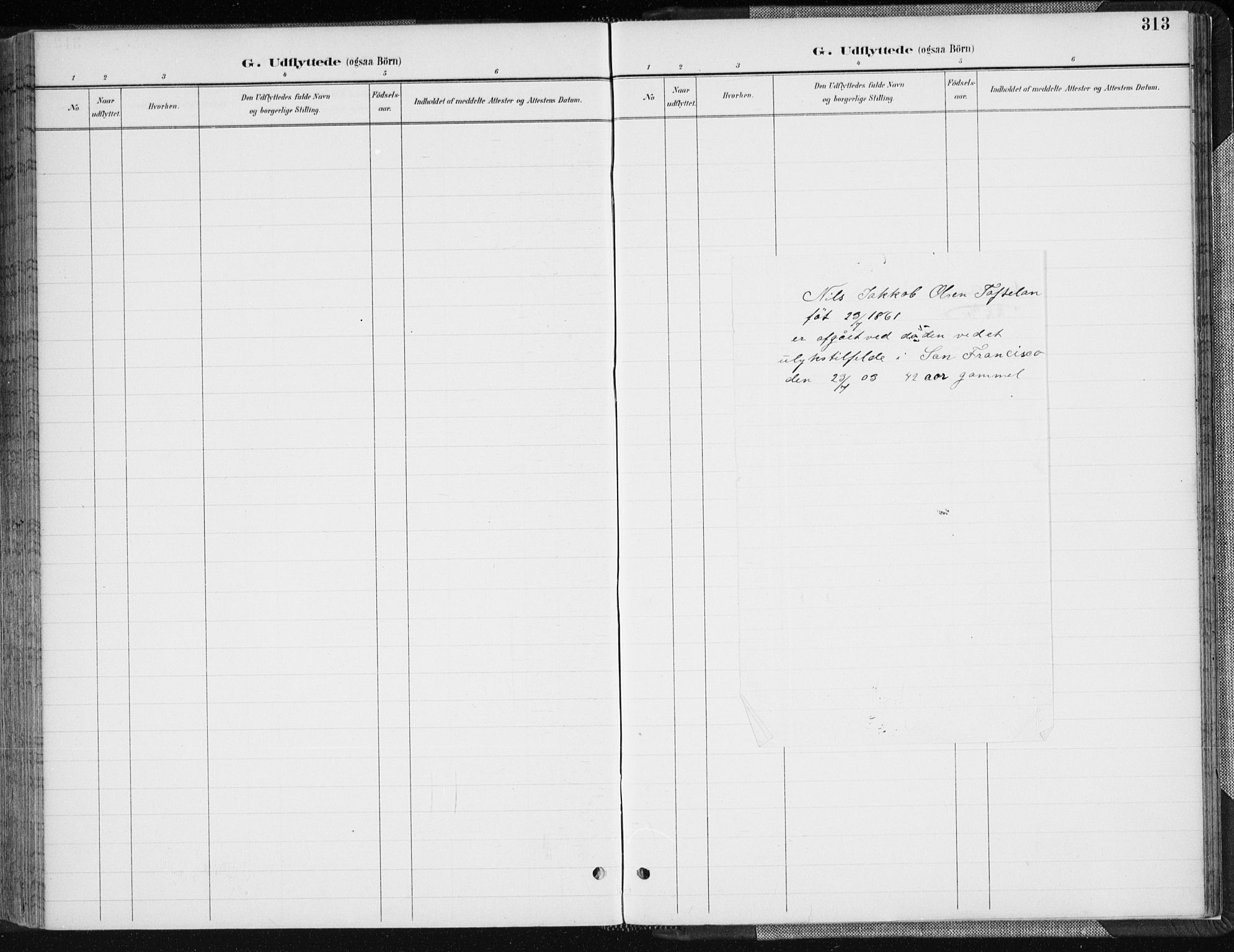 Søgne sokneprestkontor, SAK/1111-0037/F/Fa/Fab/L0013: Parish register (official) no. A 13, 1892-1911, p. 313
