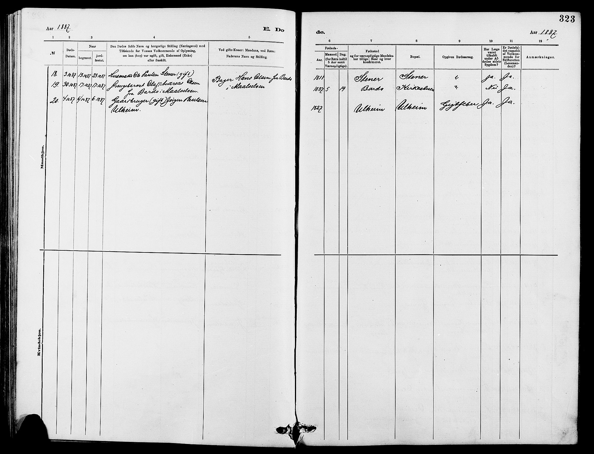 Dovre prestekontor, SAH/PREST-066/H/Ha/Hab/L0002: Parish register (copy) no. 2, 1881-1907, p. 323
