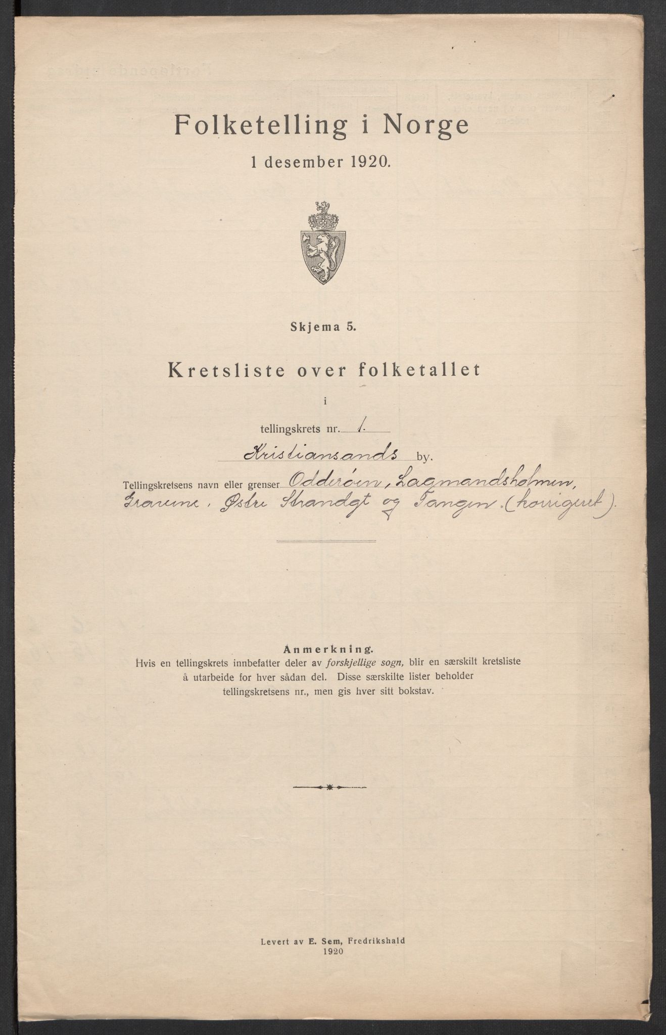 SAK, 1920 census for Kristiansand, 1920, p. 89