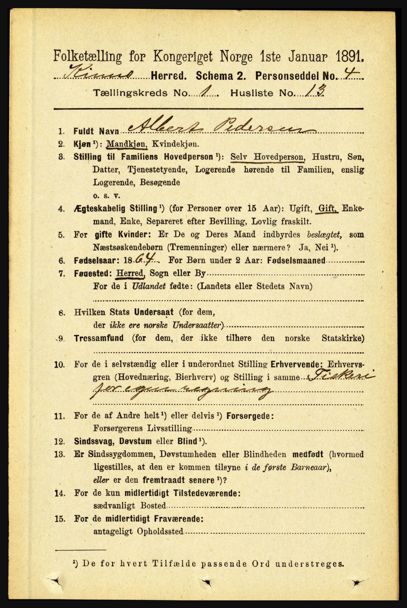 RA, 1891 census for 1437 Kinn, 1891, p. 177