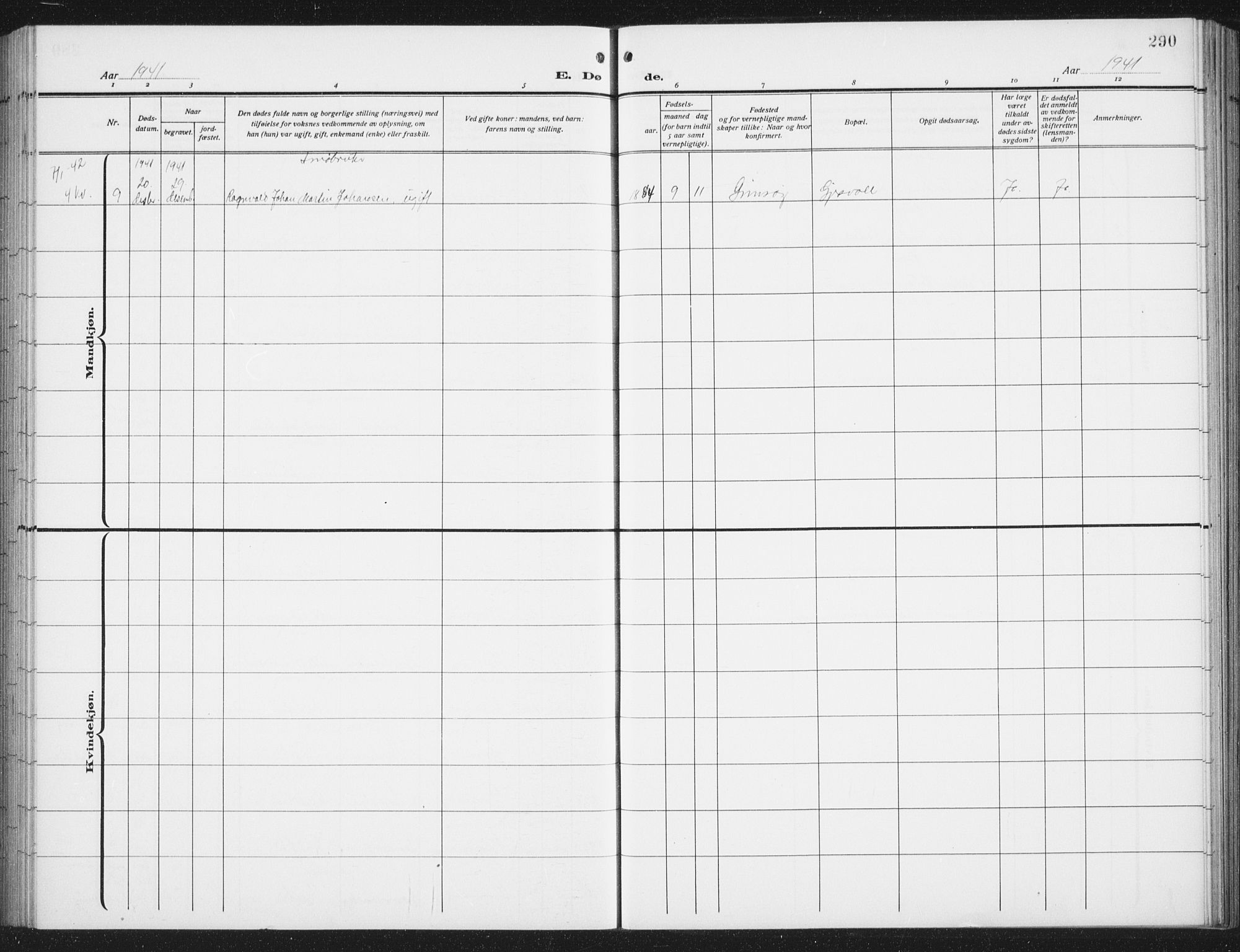 Ministerialprotokoller, klokkerbøker og fødselsregistre - Nordland, AV/SAT-A-1459/876/L1106: Parish register (copy) no. 876C05, 1915-1942, p. 290