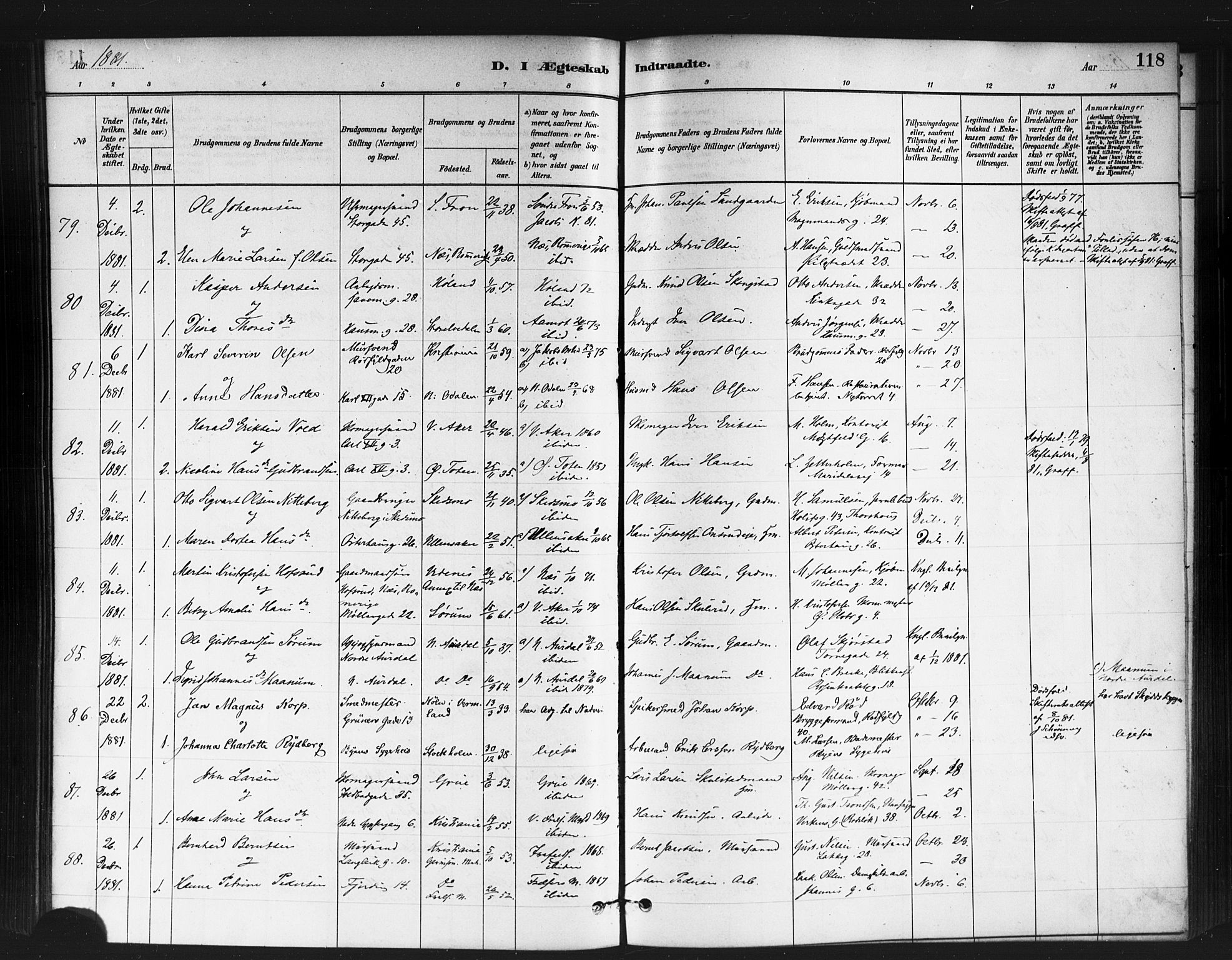 Jakob prestekontor Kirkebøker, SAO/A-10850/F/Fa/L0004: Parish register (official) no. 4, 1880-1894, p. 118