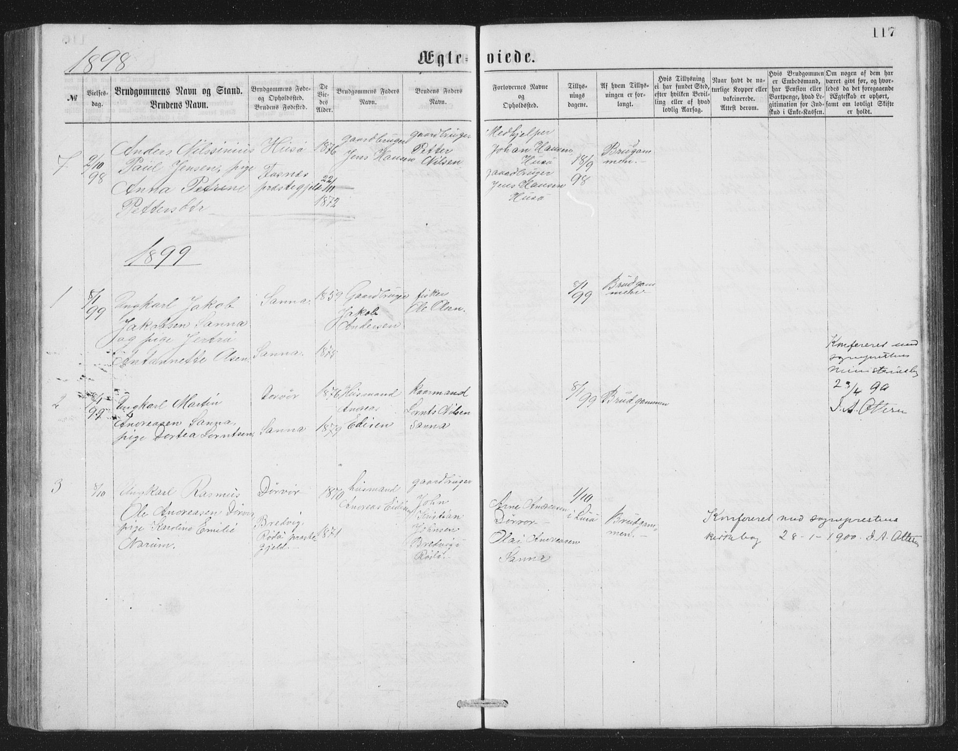 Ministerialprotokoller, klokkerbøker og fødselsregistre - Nordland, AV/SAT-A-1459/840/L0582: Parish register (copy) no. 840C02, 1874-1900, p. 117