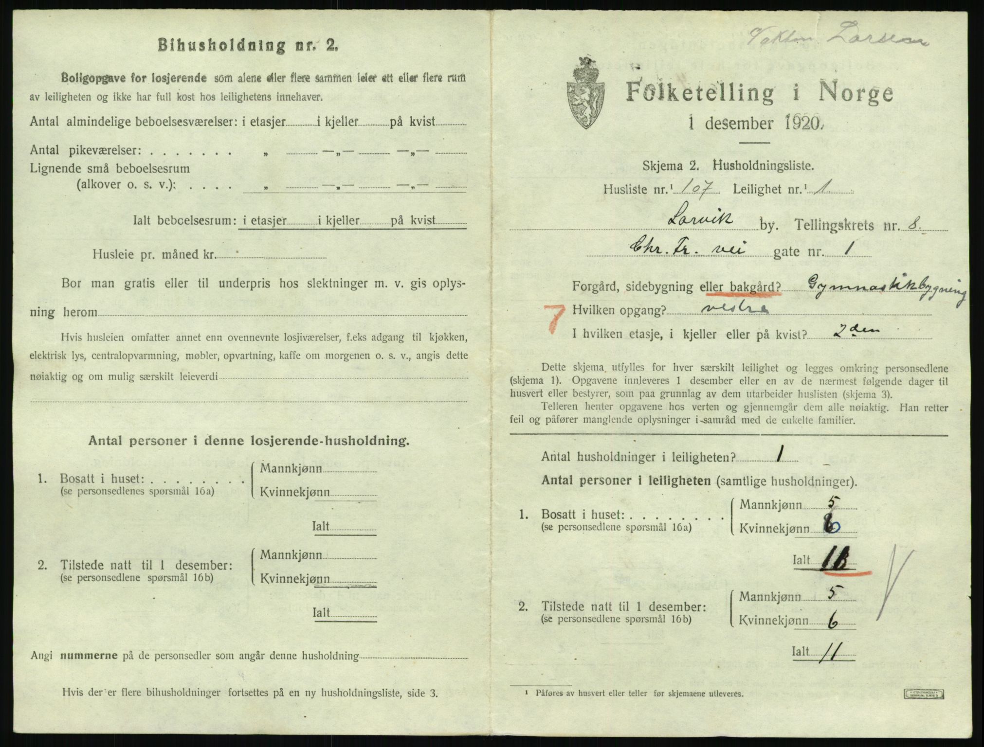 SAKO, 1920 census for Larvik, 1920, p. 6962