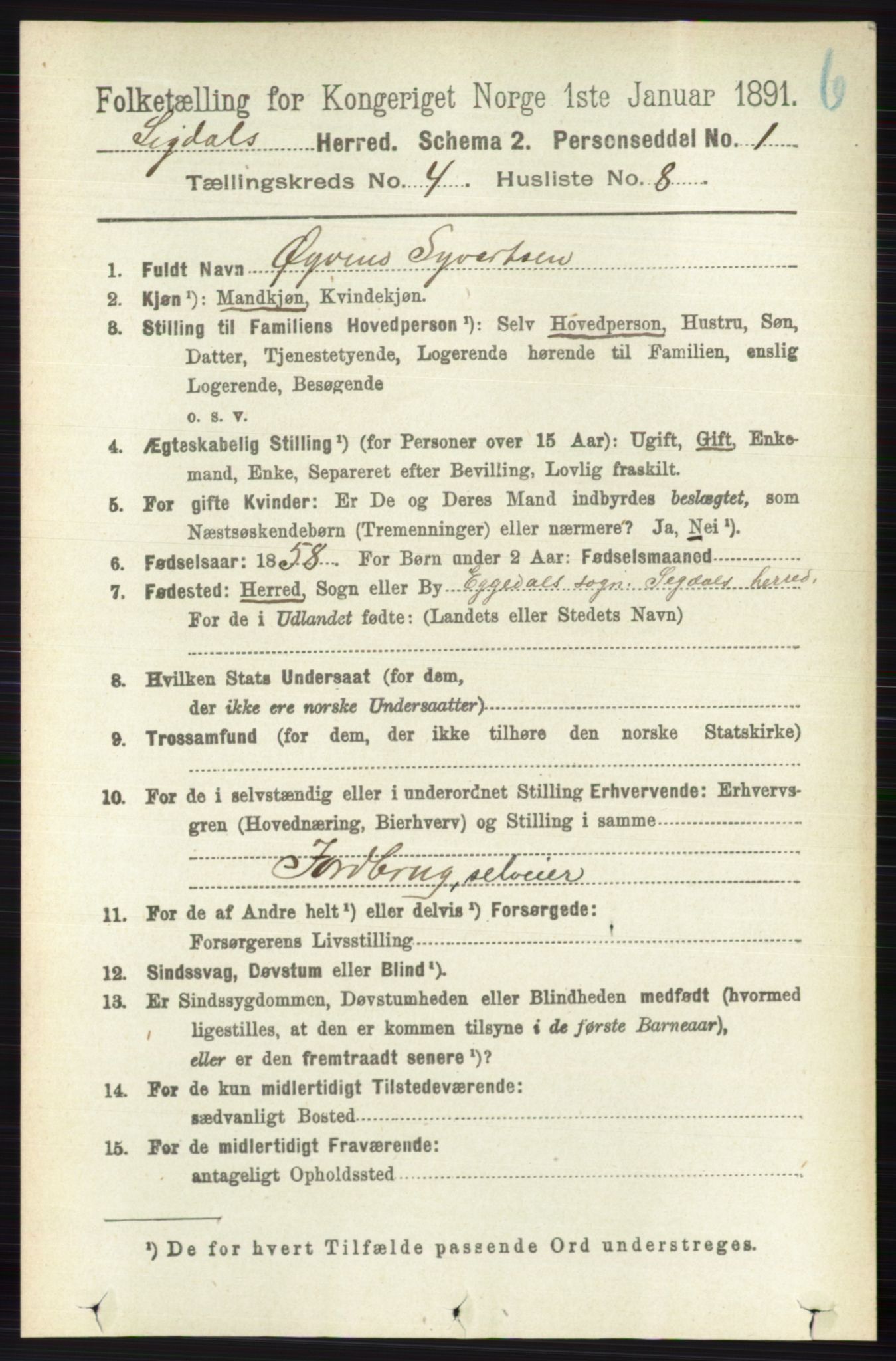 RA, 1891 census for 0621 Sigdal, 1891, p. 4709