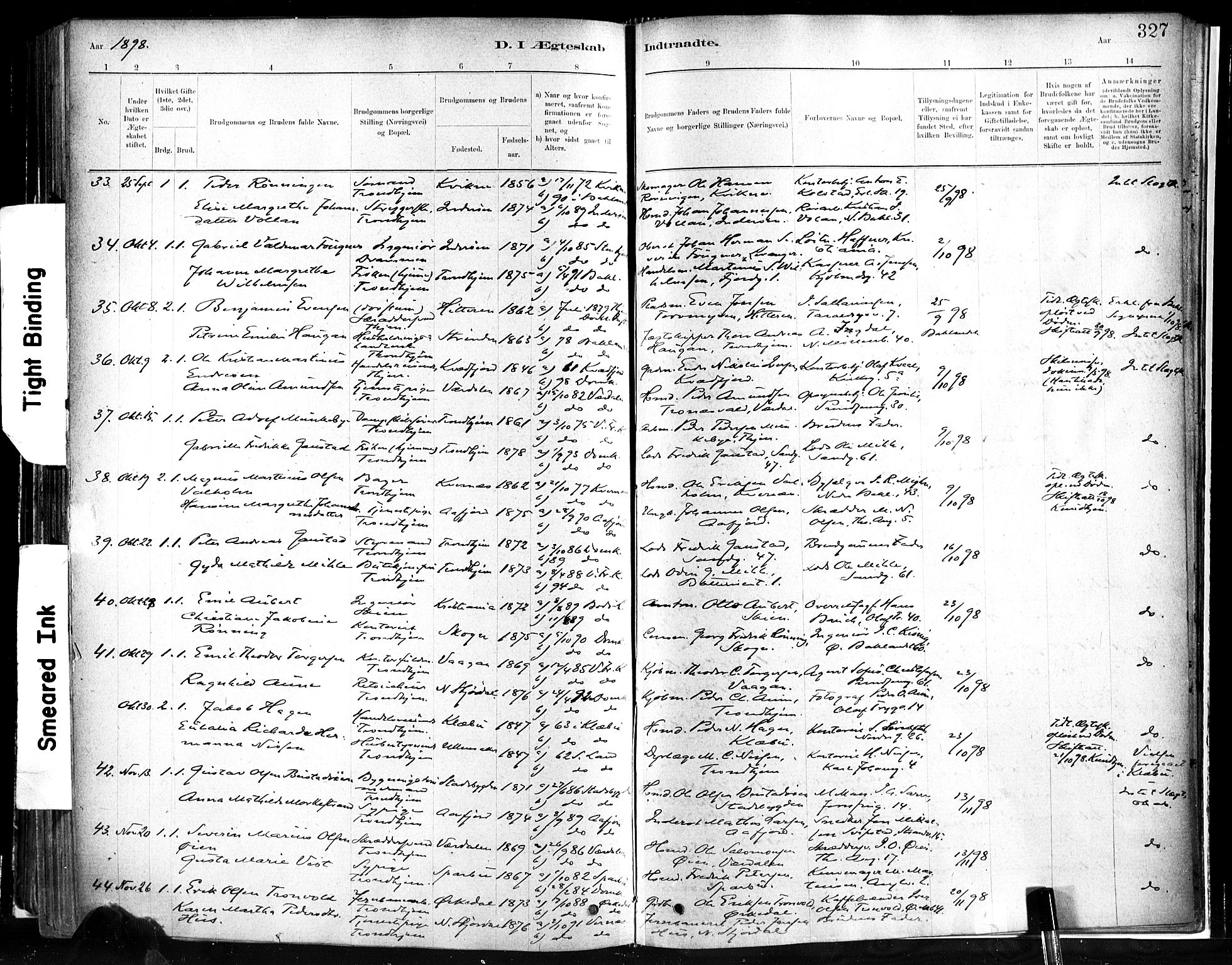 Ministerialprotokoller, klokkerbøker og fødselsregistre - Sør-Trøndelag, SAT/A-1456/602/L0119: Parish register (official) no. 602A17, 1880-1901, p. 327