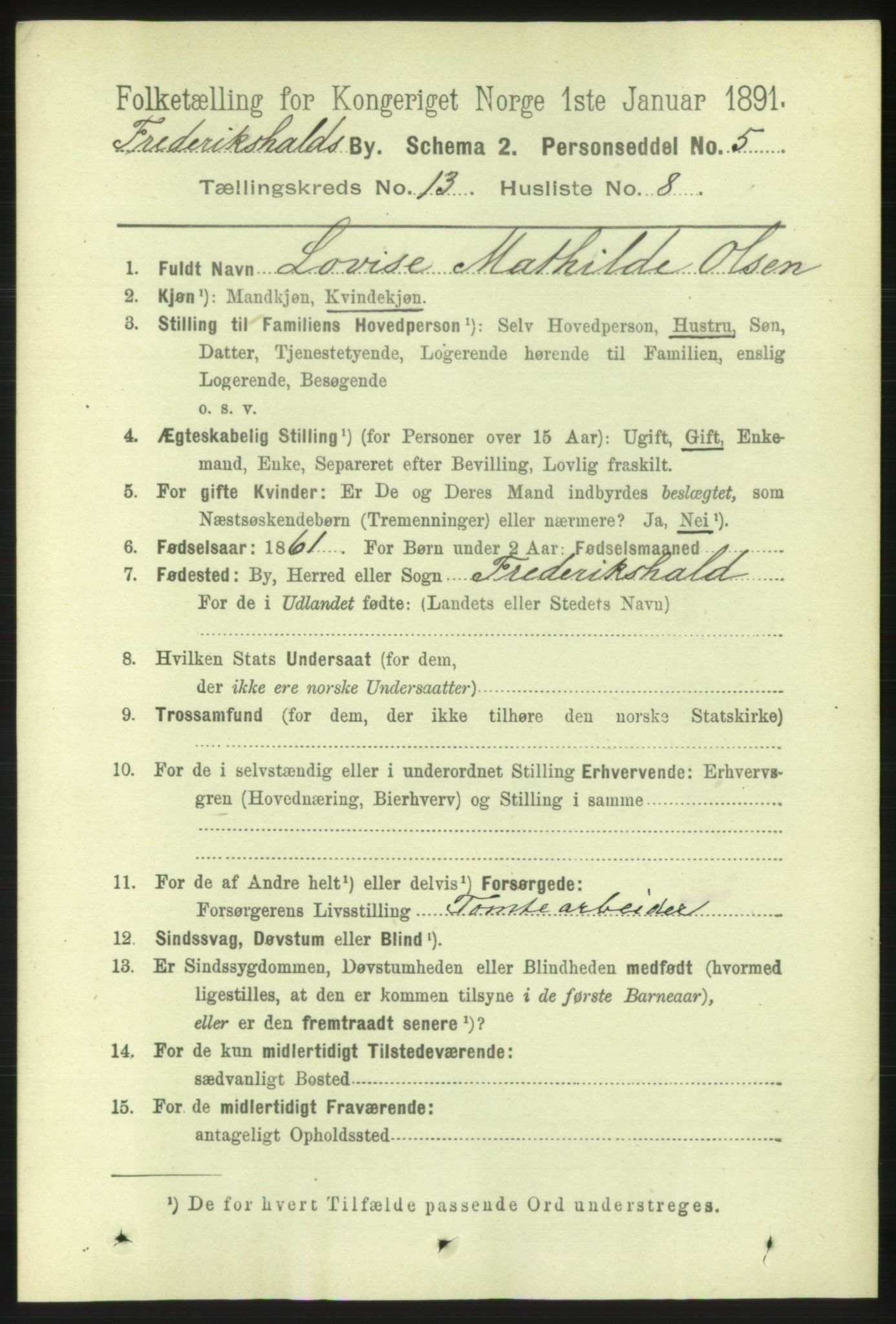 RA, 1891 census for 0101 Fredrikshald, 1891, p. 8862