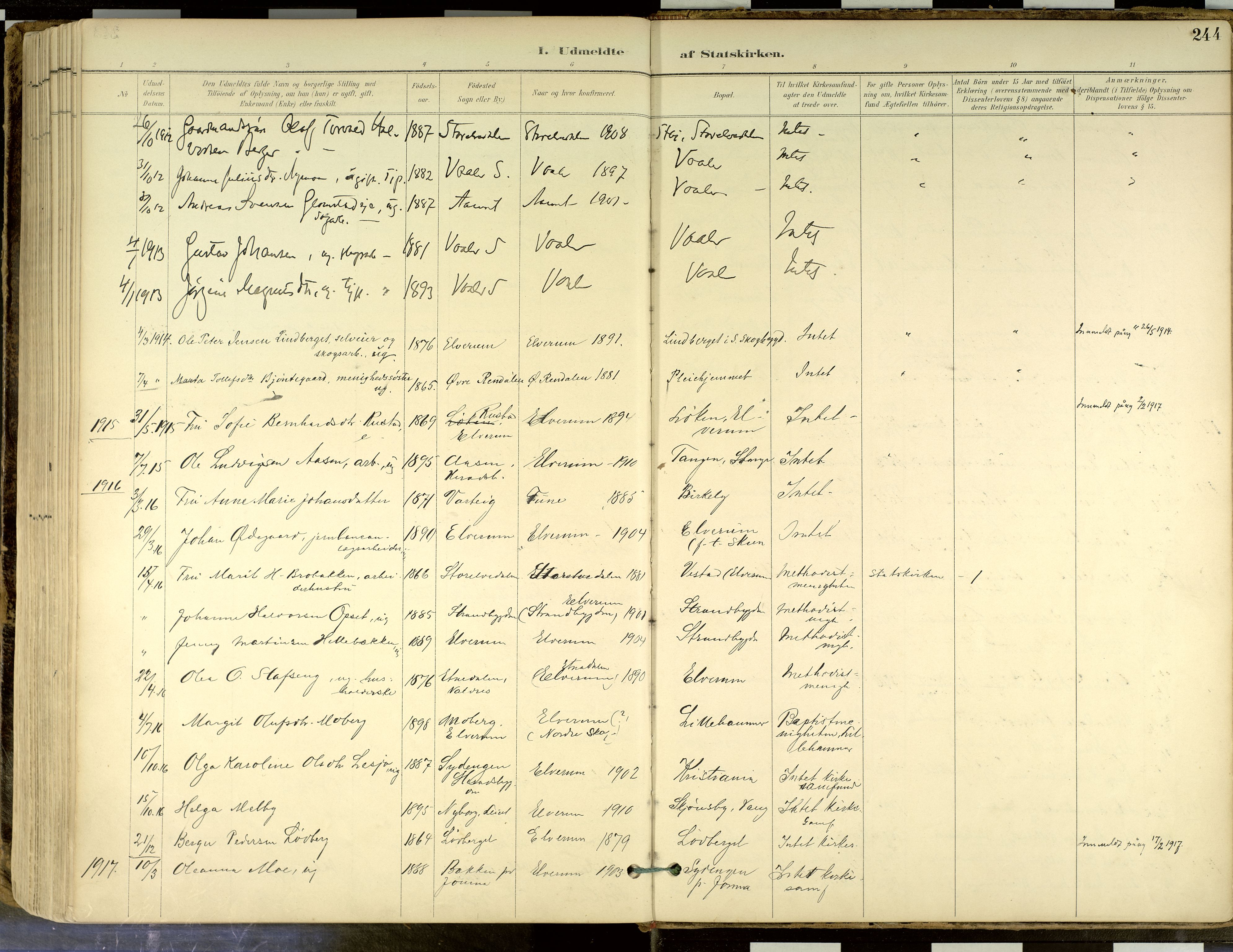 Elverum prestekontor, SAH/PREST-044/H/Ha/Haa/L0018: Parish register (official) no. 18, 1894-1914, p. 244