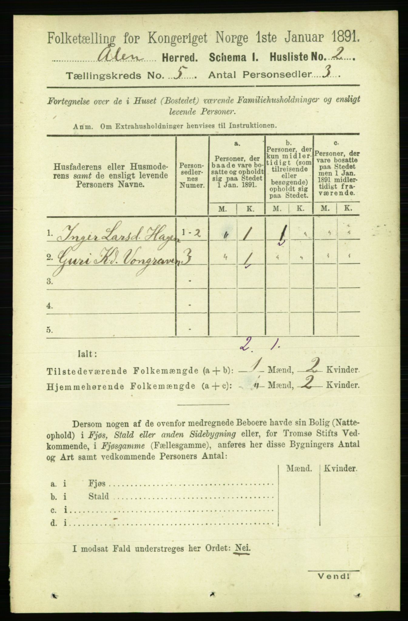 RA, 1891 census for 1644 Ålen, 1891, p. 1438