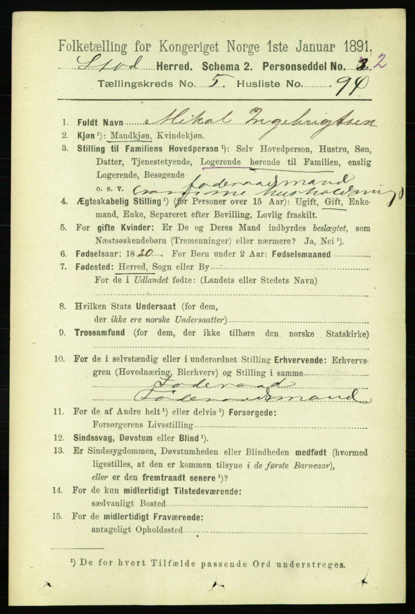 RA, 1891 census for 1734 Stod, 1891, p. 2845