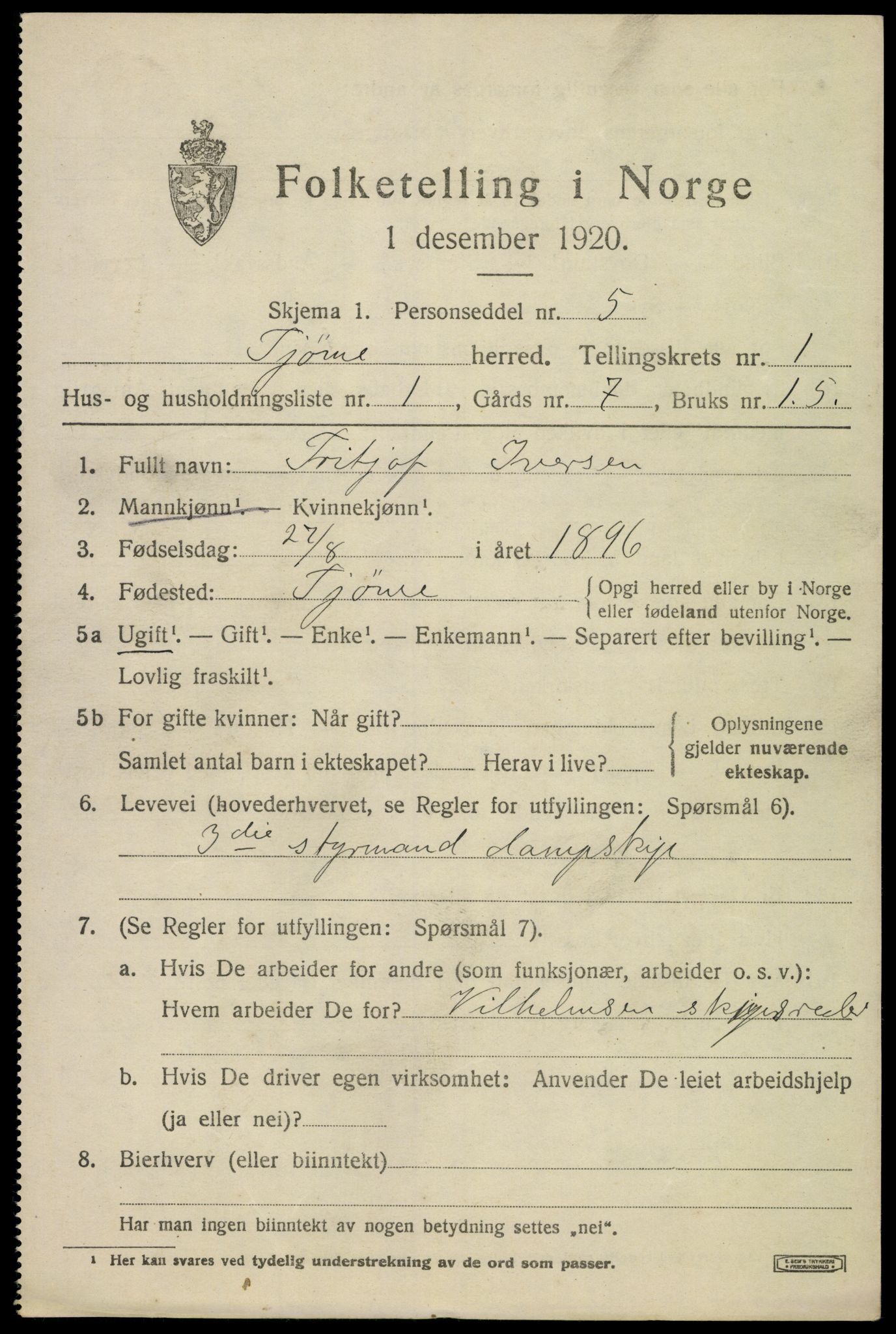 SAKO, 1920 census for Tjøme, 1920, p. 1517