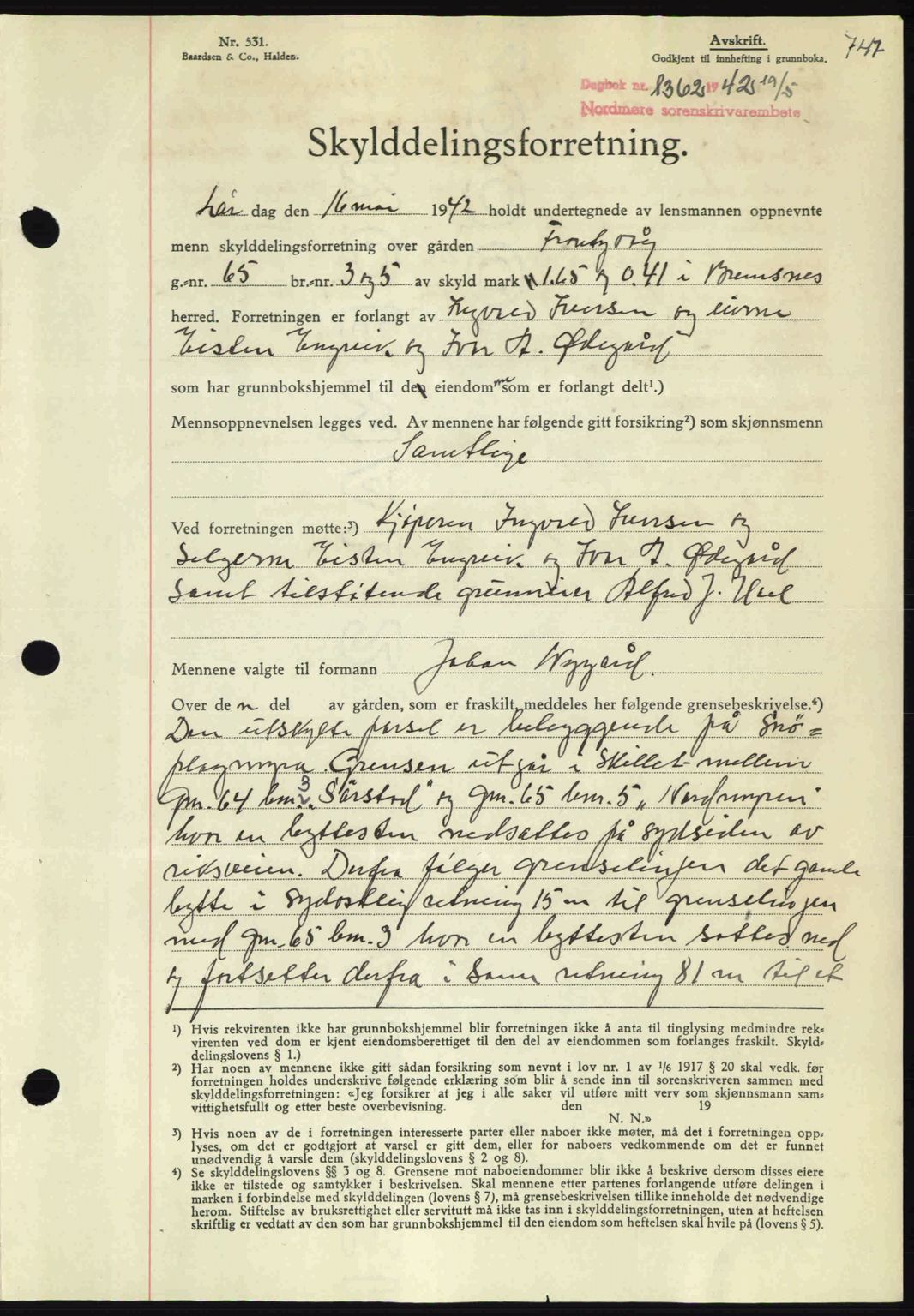 Nordmøre sorenskriveri, AV/SAT-A-4132/1/2/2Ca: Mortgage book no. A92, 1942-1942, Diary no: : 1362/1942