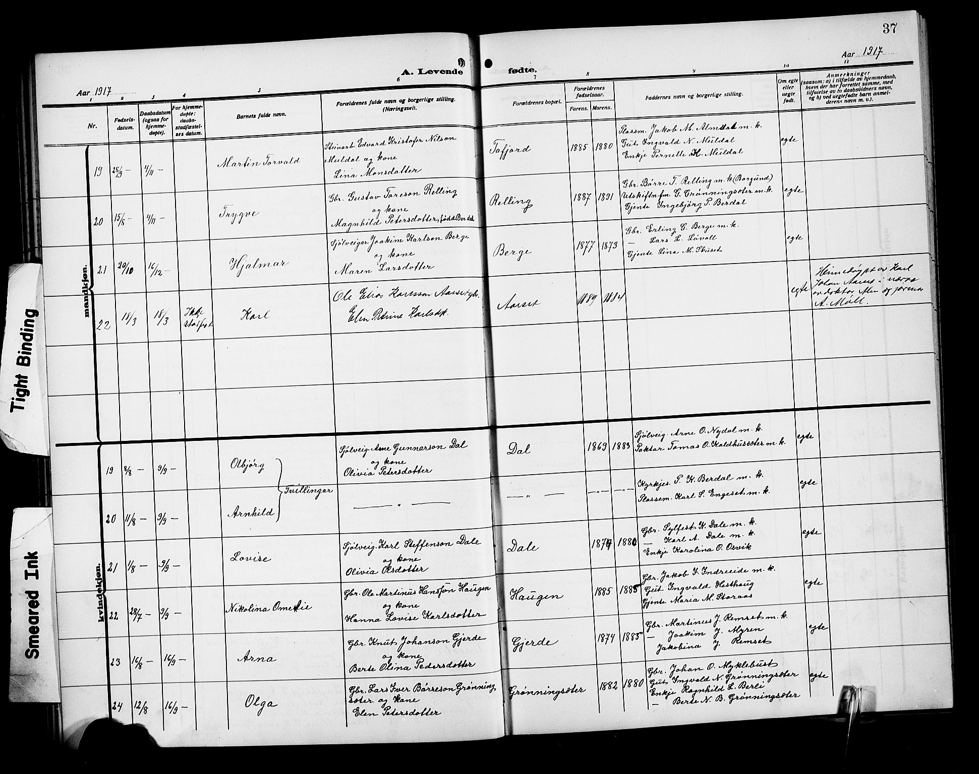 Ministerialprotokoller, klokkerbøker og fødselsregistre - Møre og Romsdal, SAT/A-1454/519/L0265: Parish register (copy) no. 519C06, 1911-1921, p. 37