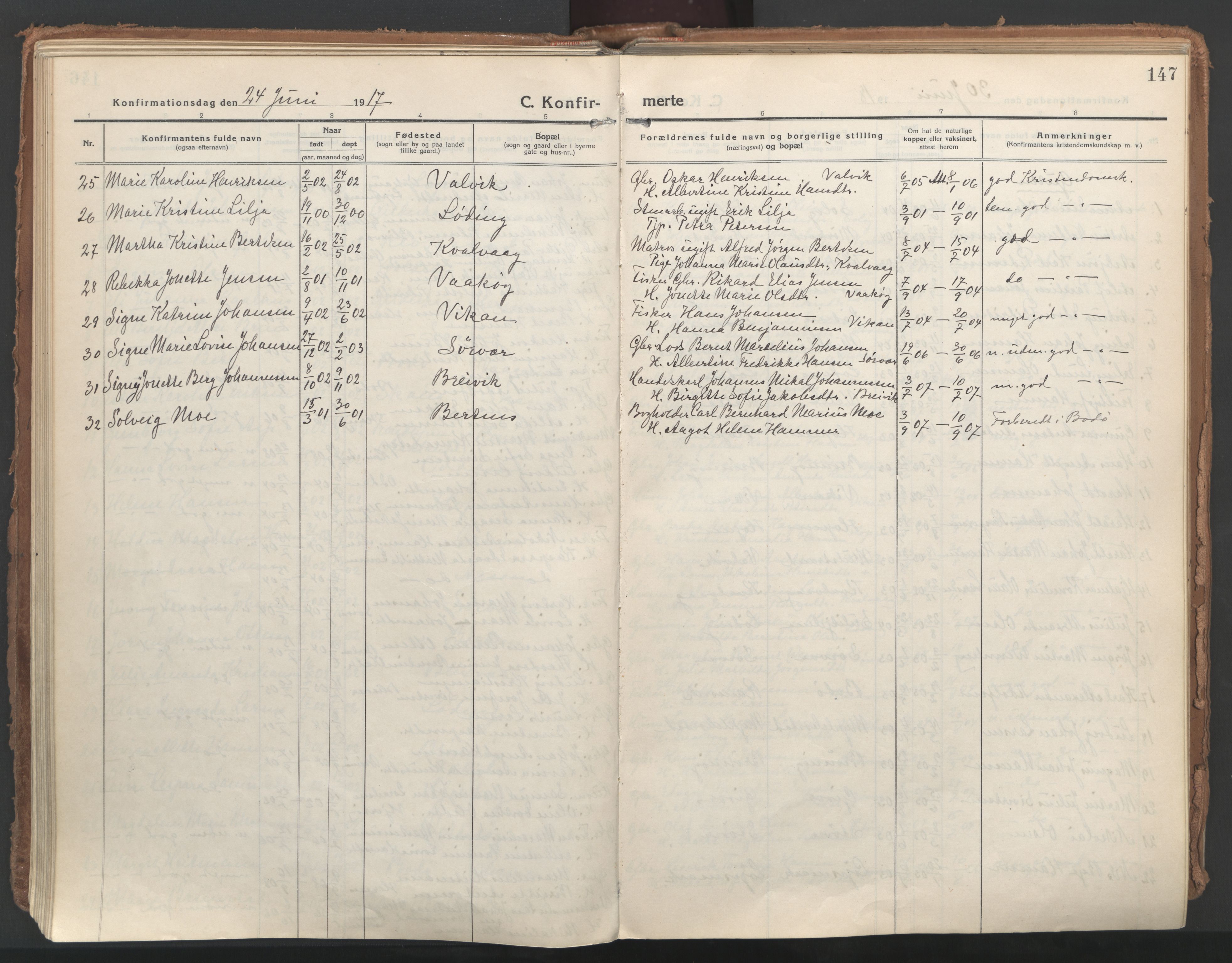 Ministerialprotokoller, klokkerbøker og fødselsregistre - Nordland, AV/SAT-A-1459/802/L0060: Parish register (official) no. 802A07, 1916-1933, p. 147