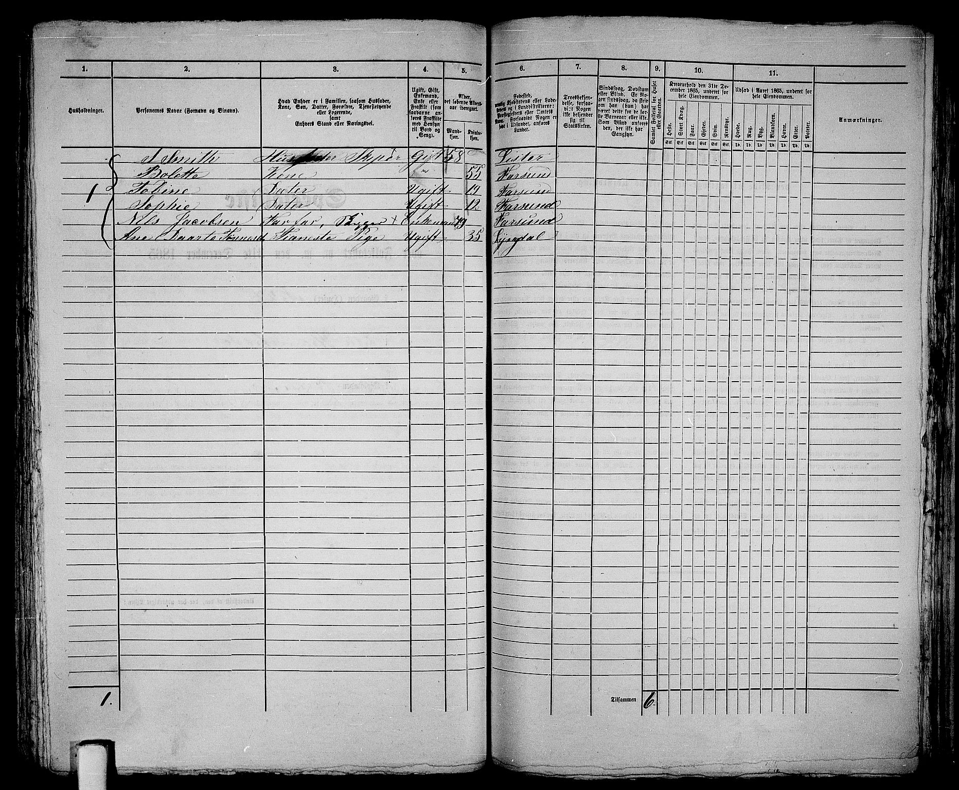 RA, 1865 census for Vanse/Farsund, 1865, p. 285