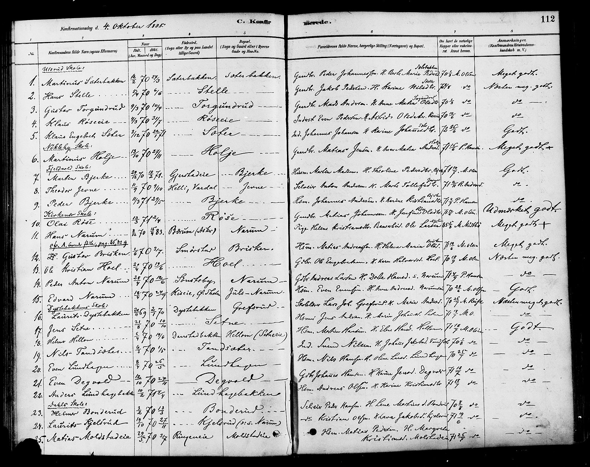 Vestre Toten prestekontor, SAH/PREST-108/H/Ha/Haa/L0010: Parish register (official) no. 10, 1878-1894, p. 112