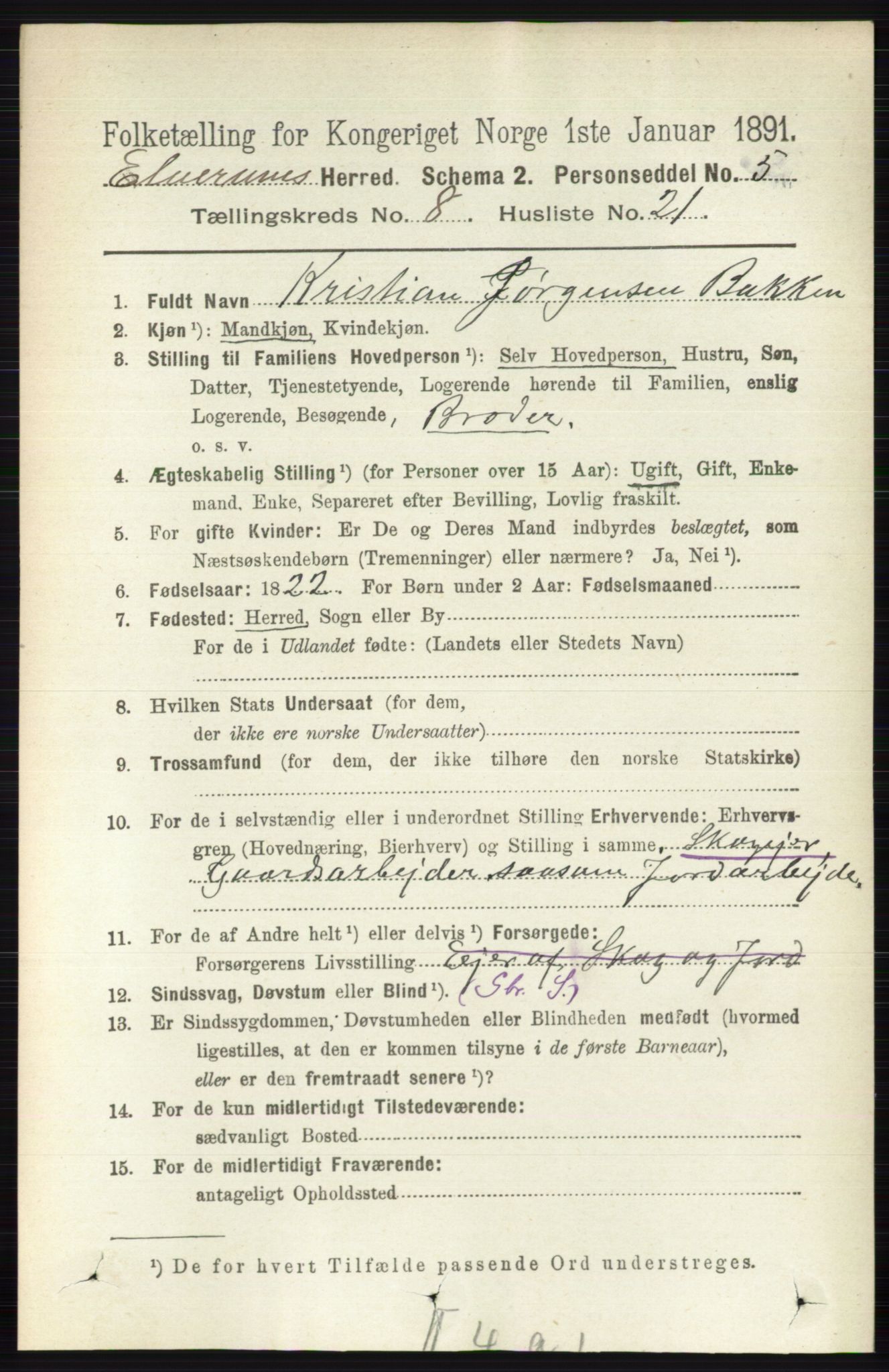 RA, 1891 census for 0427 Elverum, 1891, p. 7164