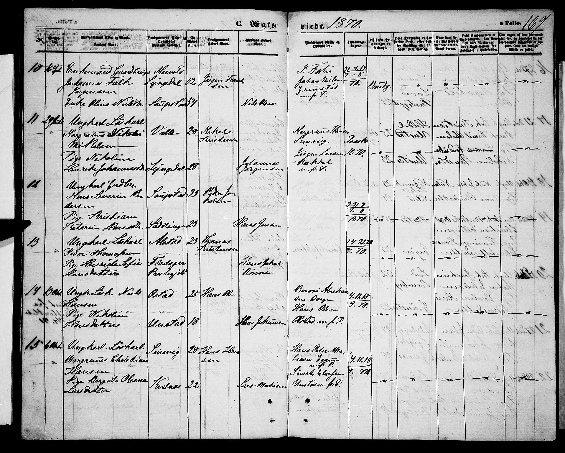 Ministerialprotokoller, klokkerbøker og fødselsregistre - Nordland, AV/SAT-A-1459/880/L1140: Parish register (copy) no. 880C02, 1861-1875, p. 167