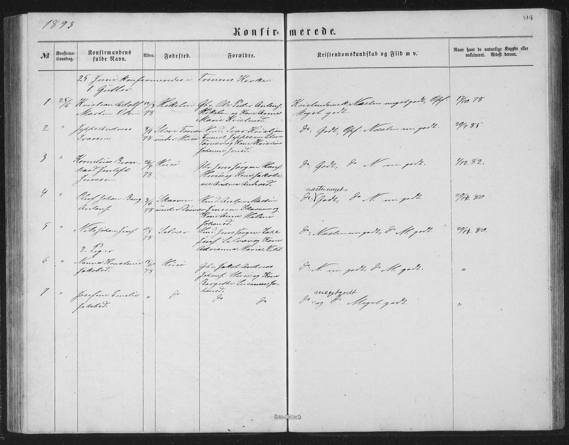 Ministerialprotokoller, klokkerbøker og fødselsregistre - Nordland, AV/SAT-A-1459/840/L0582: Parish register (copy) no. 840C02, 1874-1900, p. 94