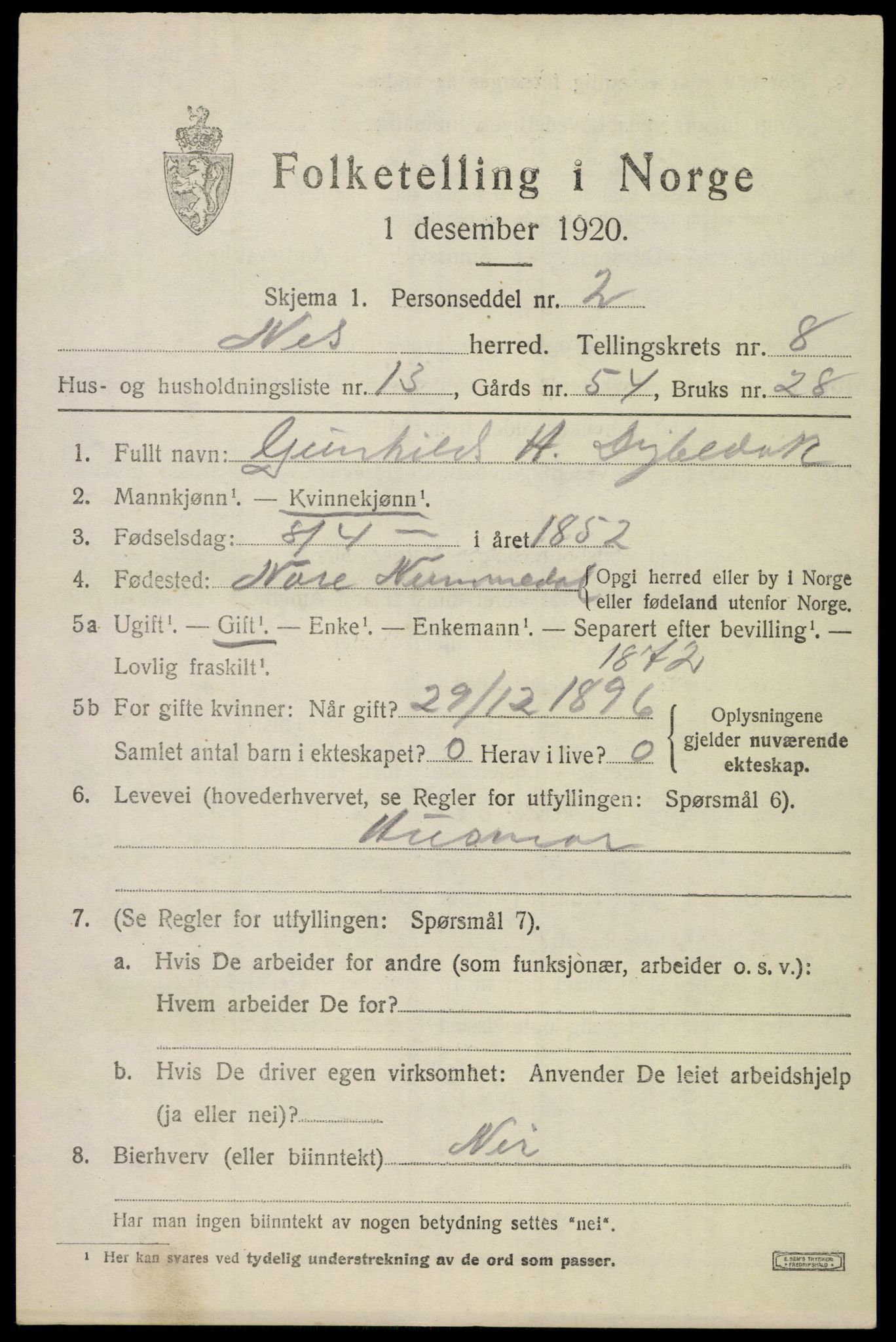 SAKO, 1920 census for Nes (Buskerud), 1920, p. 5198