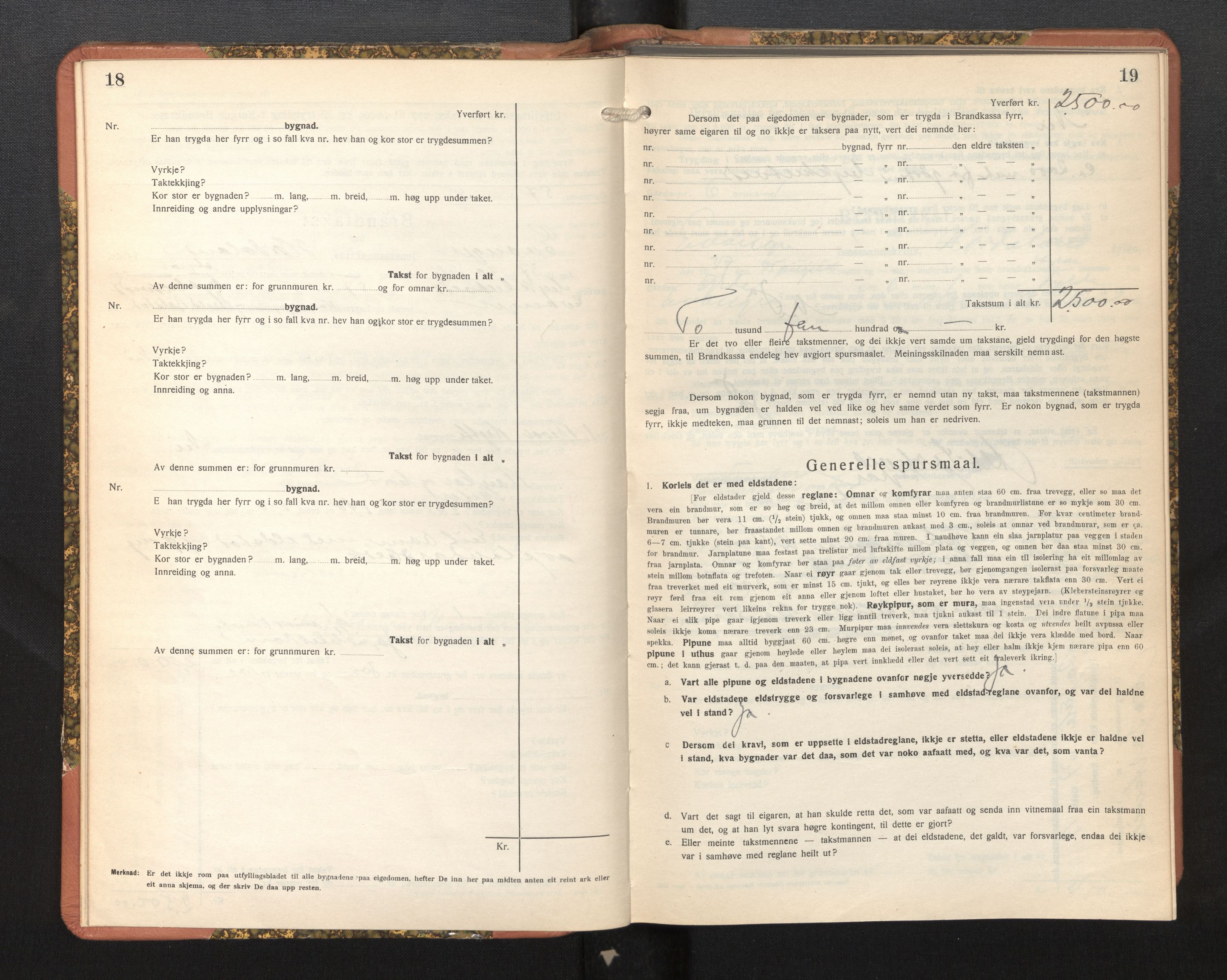Lensmannen i Evanger, SAB/A-31701/0012/L0006: Branntakstprotokoll, skjematakst, 1936-1955, p. 18-19