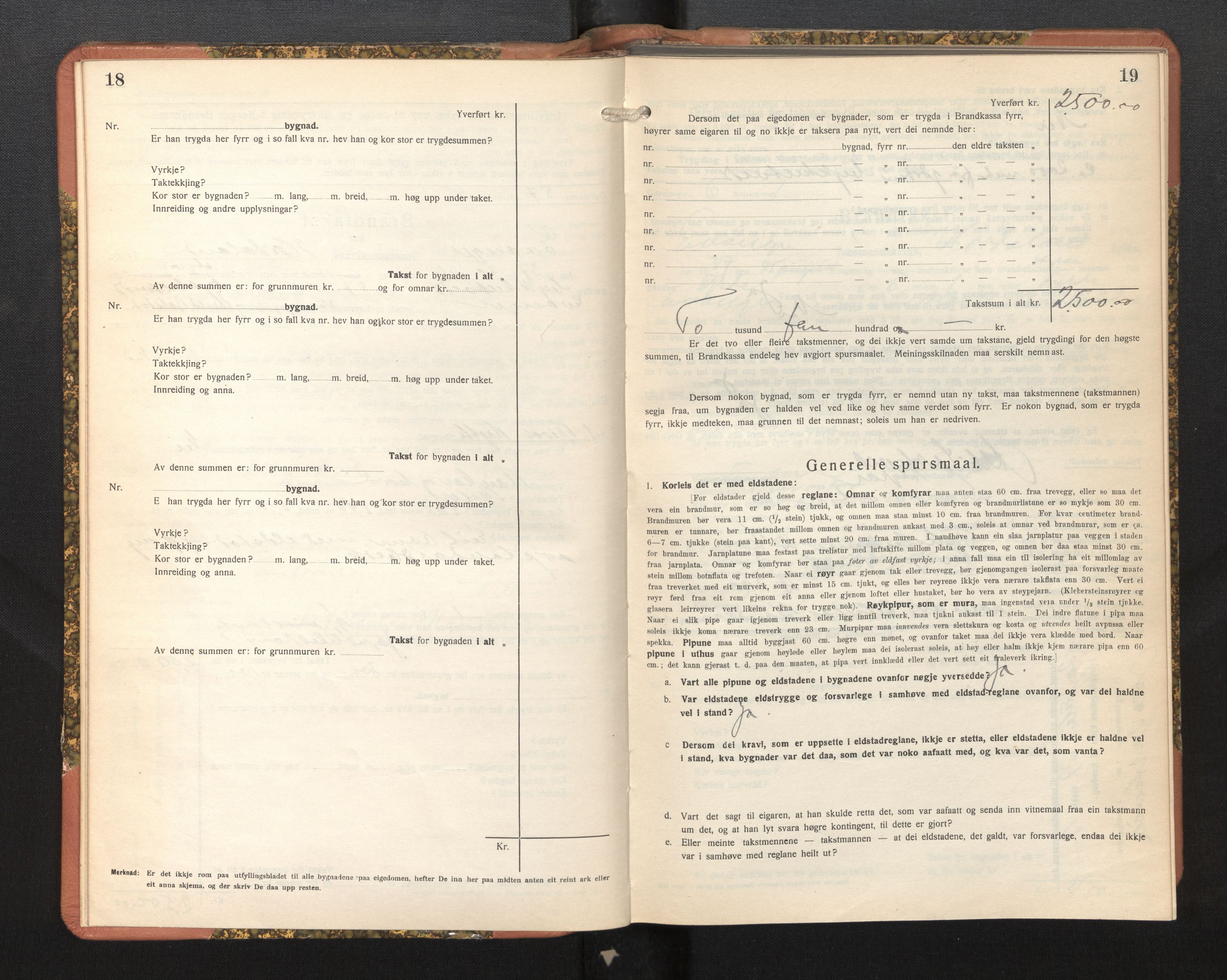 Lensmannen i Evanger, AV/SAB-A-31701/0012/L0006: Branntakstprotokoll, skjematakst, 1936-1955, p. 18-19