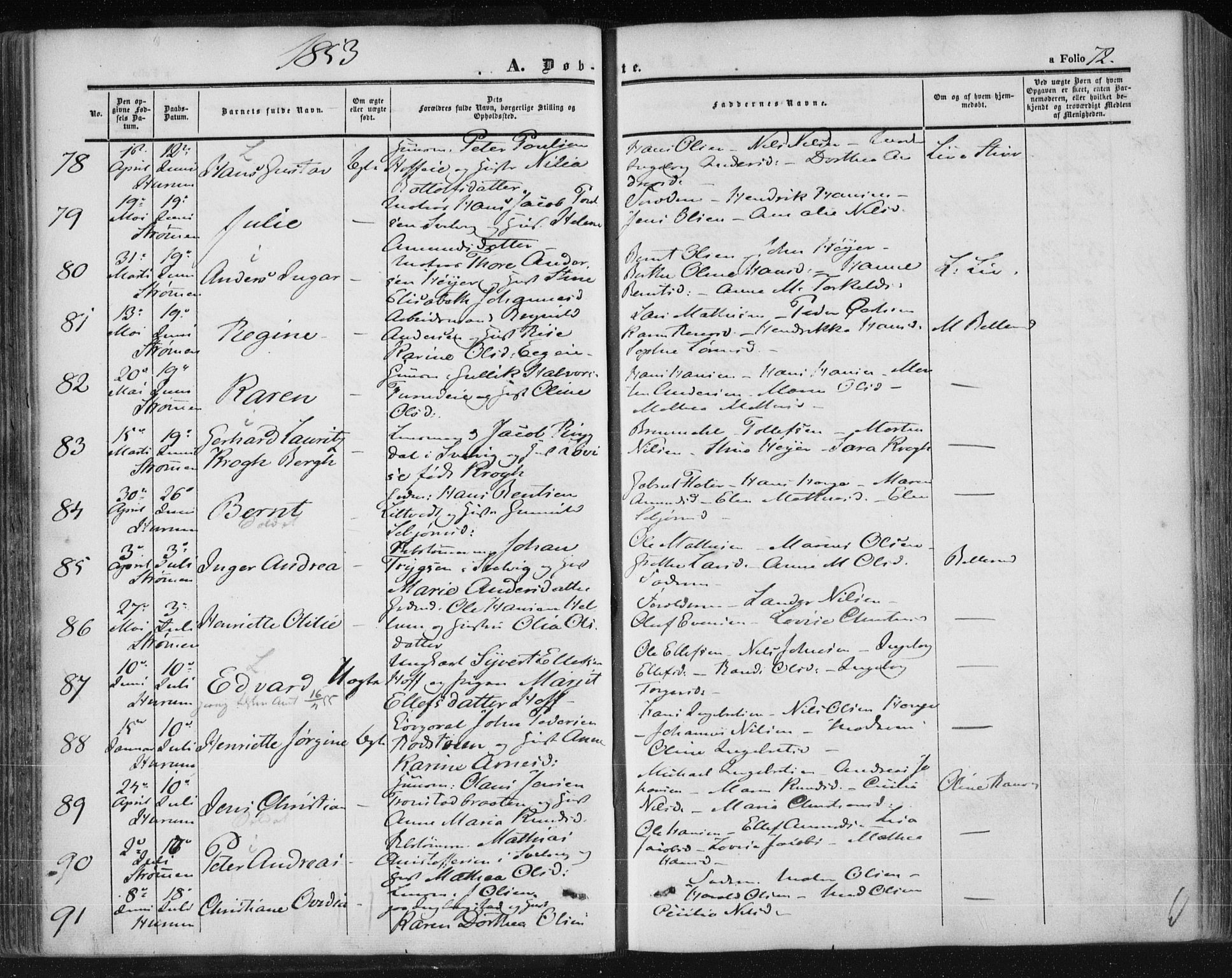 Hurum kirkebøker, SAKO/A-229/F/Fa/L0011: Parish register (official) no. 11, 1847-1860, p. 72