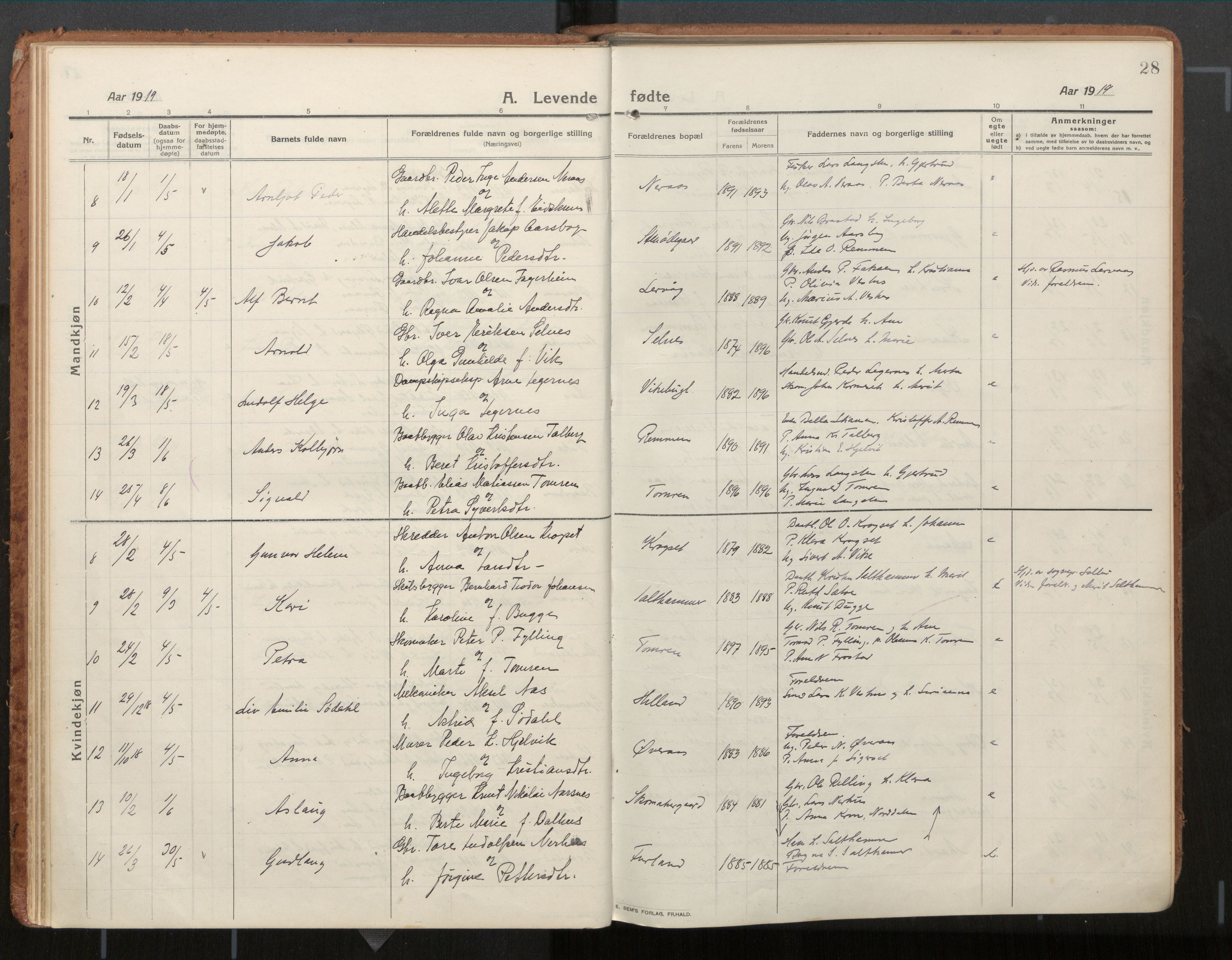 Ministerialprotokoller, klokkerbøker og fødselsregistre - Møre og Romsdal, AV/SAT-A-1454/539/L0534a: Parish register (official) no. 539A08, 1912-1935, p. 28