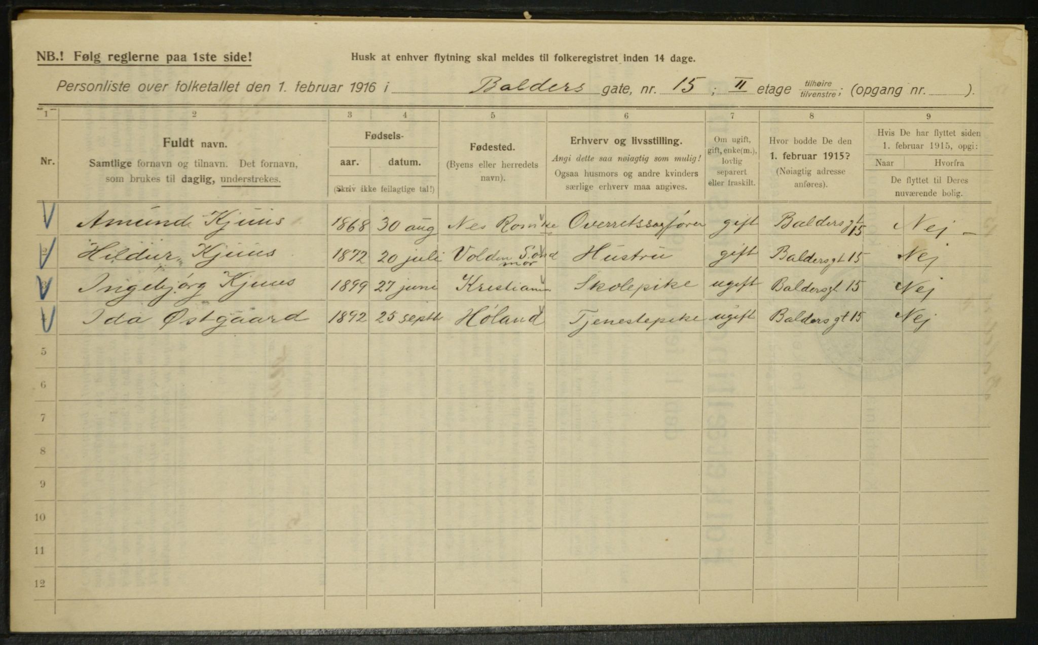 OBA, Municipal Census 1916 for Kristiania, 1916, p. 3400