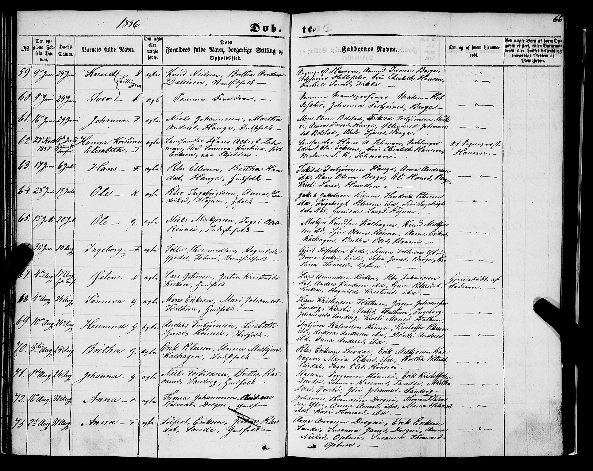 Luster sokneprestembete, AV/SAB-A-81101/H/Haa/Haaa/L0007: Parish register (official) no. A 7, 1849-1859, p. 66