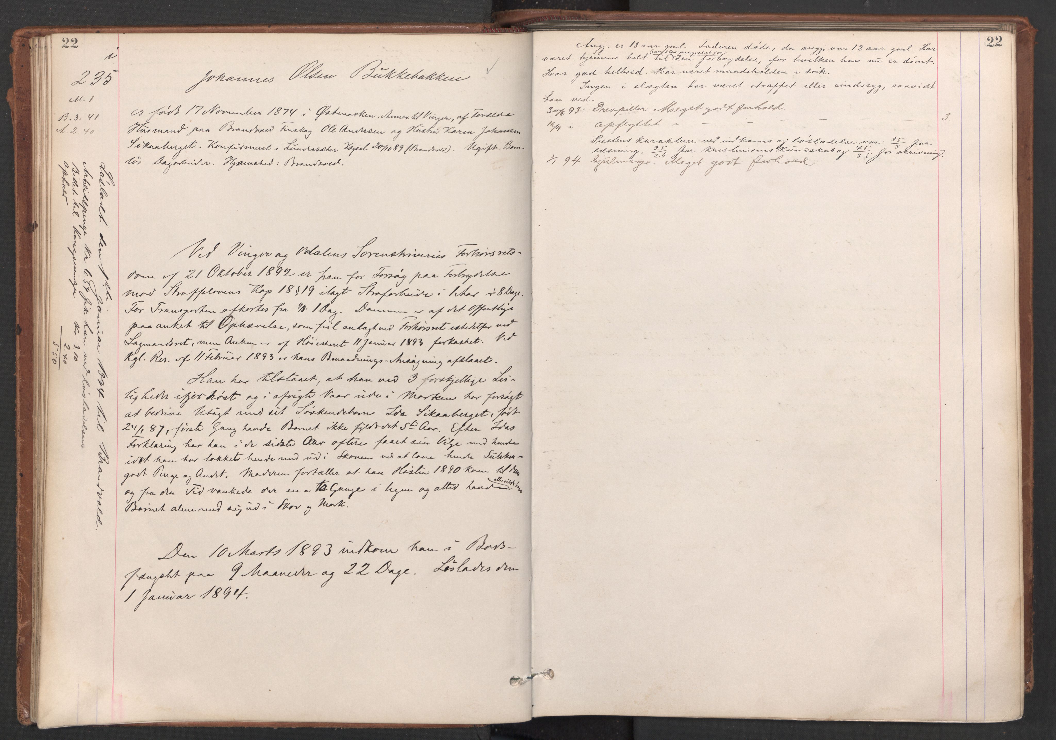 Botsfengslet, AV/RA-S-1539/D/Db/Dbb/L0028: 214i - 506i, 1893-1894, p. 22