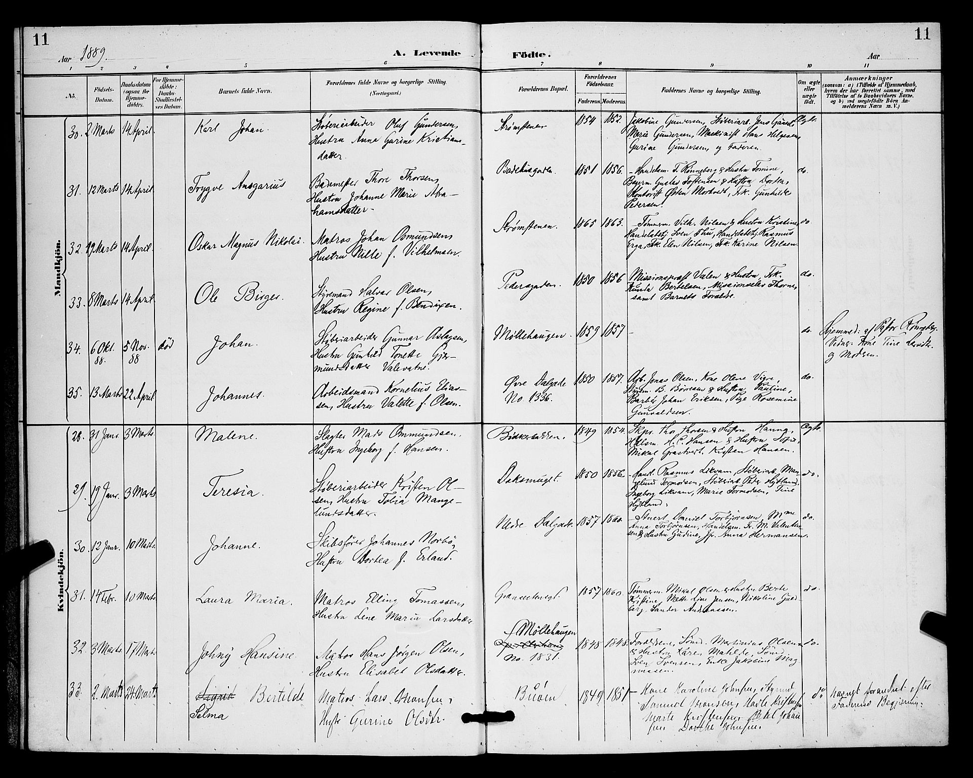 St. Johannes sokneprestkontor, AV/SAST-A-101814/001/30/30BB/L0002: Parish register (copy) no. B 2, 1888-1901, p. 11