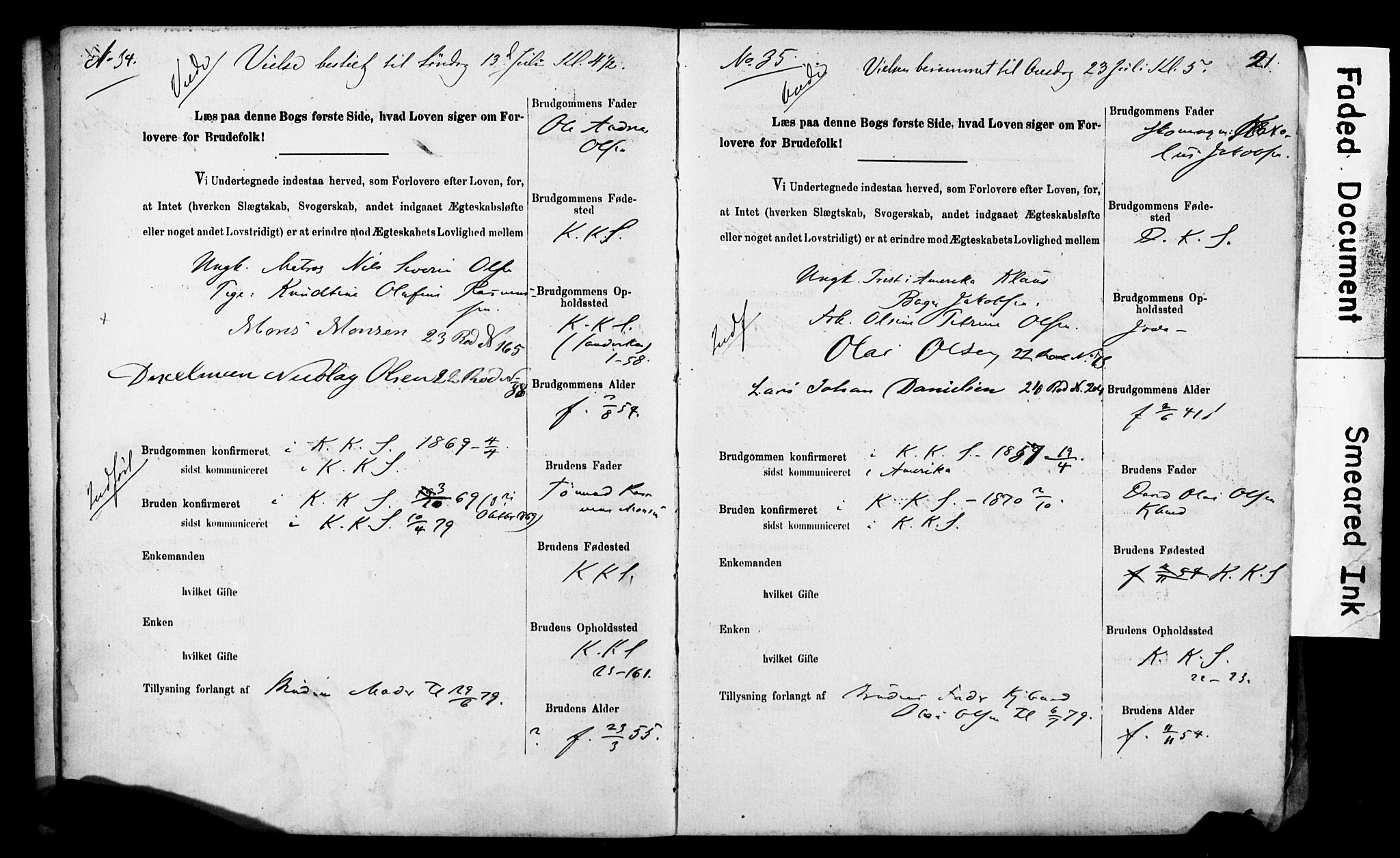 Korskirken sokneprestembete, AV/SAB-A-76101: Best man's statements no. II.5.5, 1878-1889, p. 21