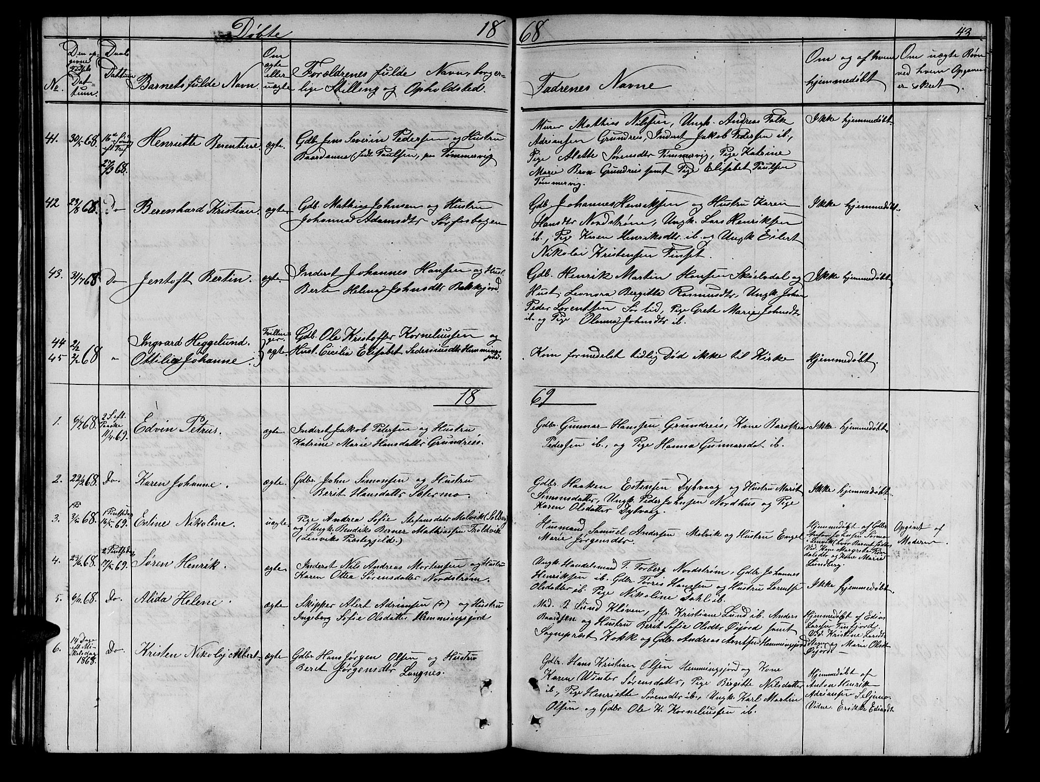 Tranøy sokneprestkontor, SATØ/S-1313/I/Ia/Iab/L0021klokker: Parish register (copy) no. 21, 1861-1886, p. 43