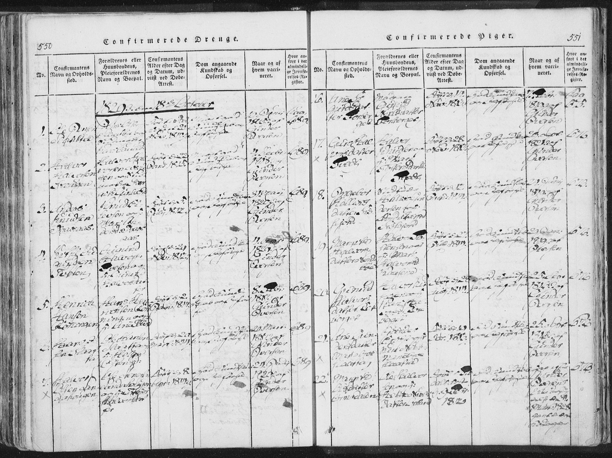 Bø kirkebøker, SAKO/A-257/F/Fa/L0006: Parish register (official) no. 6, 1815-1831, p. 550-551
