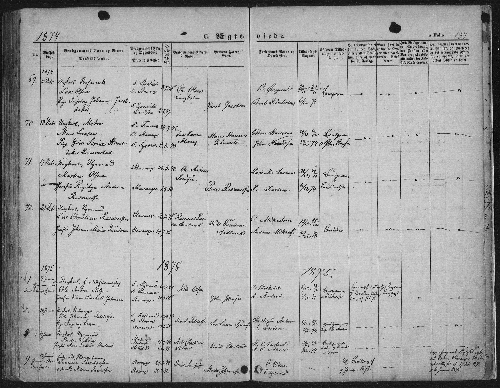 Domkirken sokneprestkontor, SAST/A-101812/001/30/30BA/L0019: Parish register (official) no. A 18, 1857-1877, p. 134