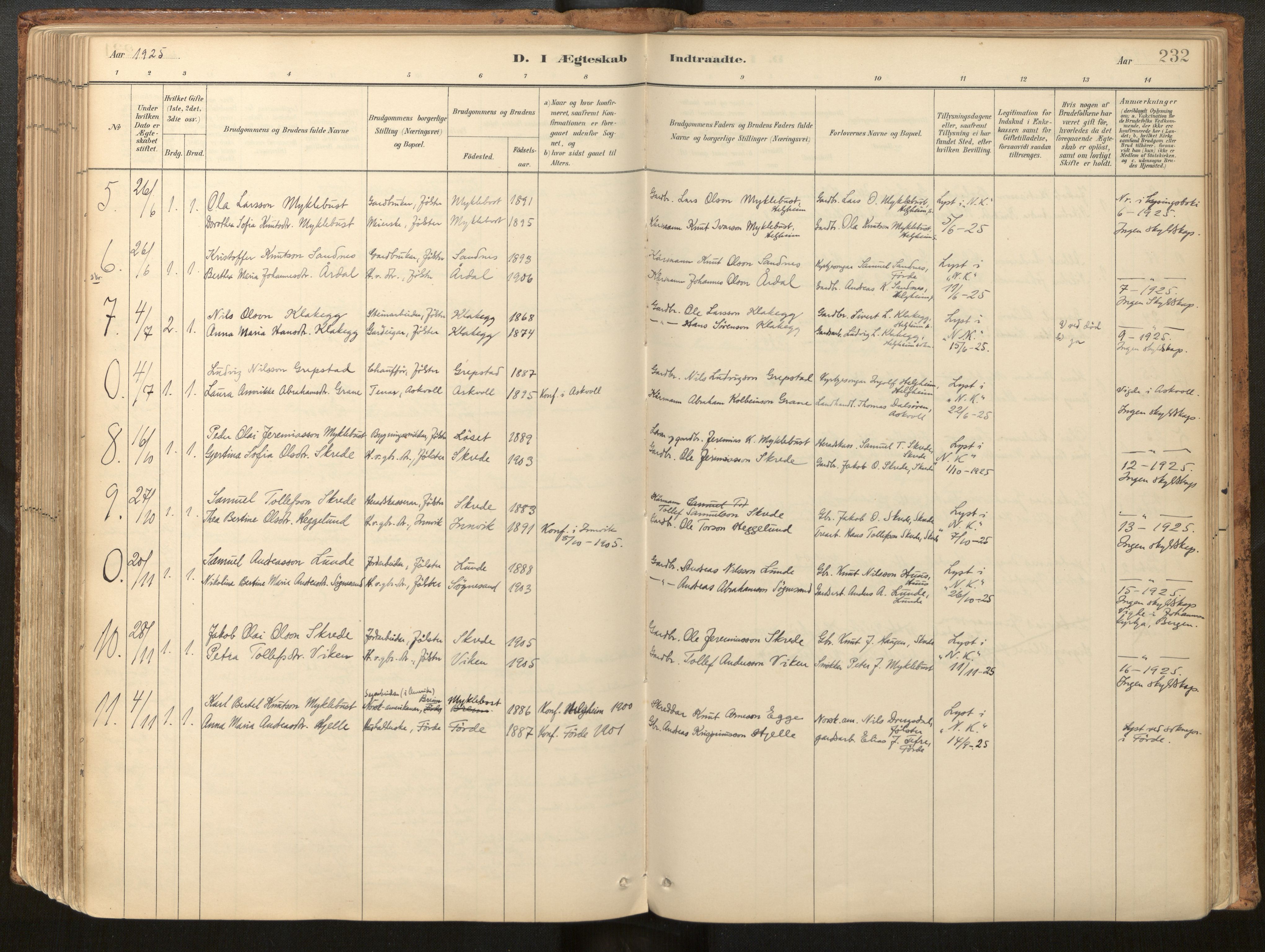 Jølster sokneprestembete, SAB/A-80701/H/Haa/Haac/L0001: Parish register (official) no. C 1, 1882-1928, p. 232