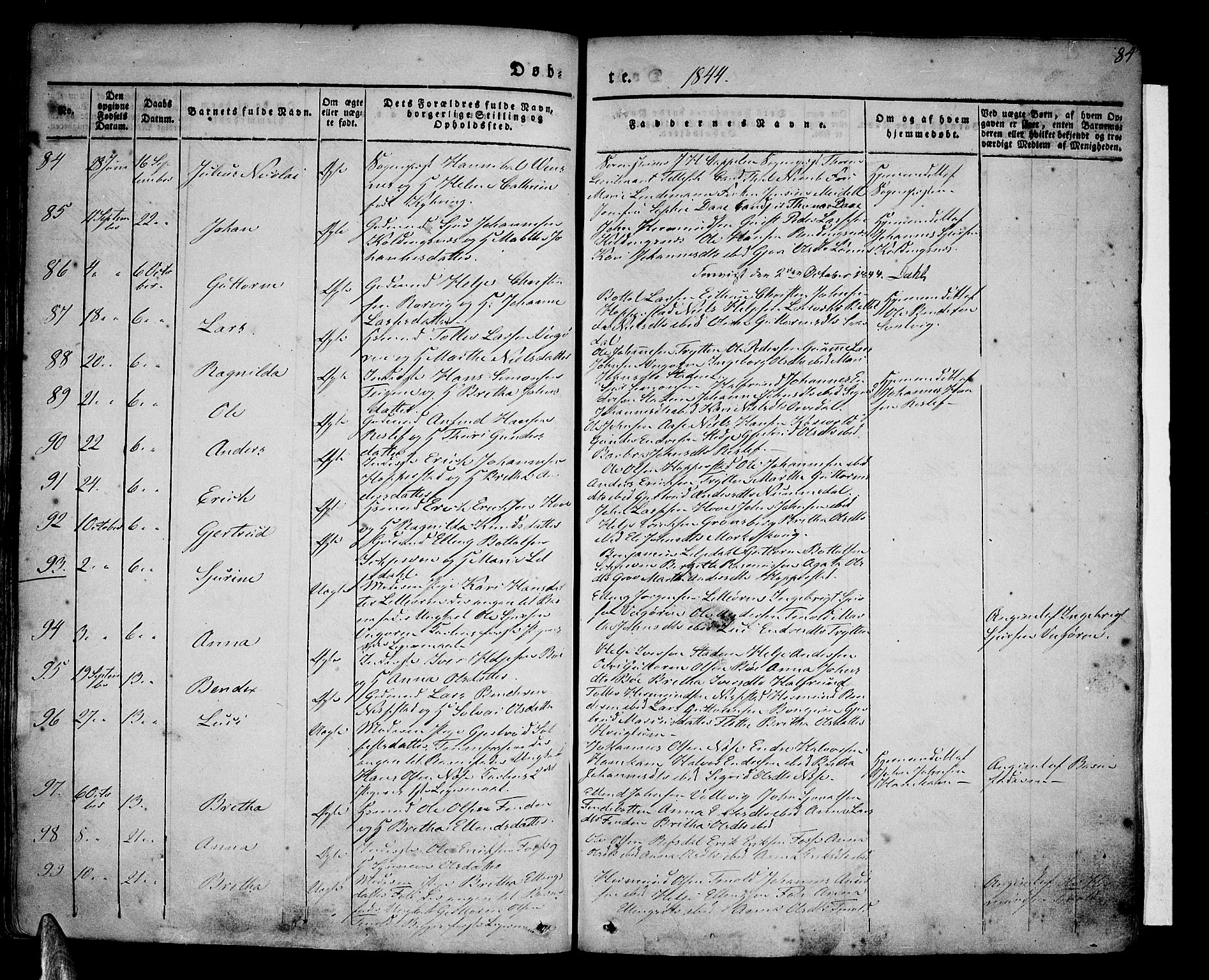 Vik sokneprestembete, AV/SAB-A-81501/H/Haa/Haaa/L0007: Parish register (official) no. A 7, 1831-1845, p. 84