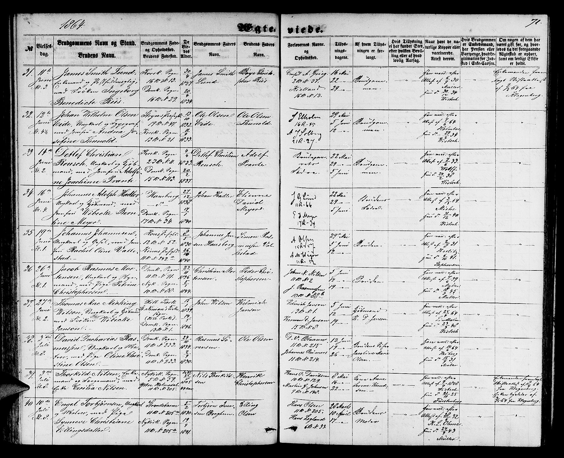 Domkirken sokneprestembete, AV/SAB-A-74801/H/Hab/L0030: Parish register (copy) no. D 2, 1857-1876, p. 71